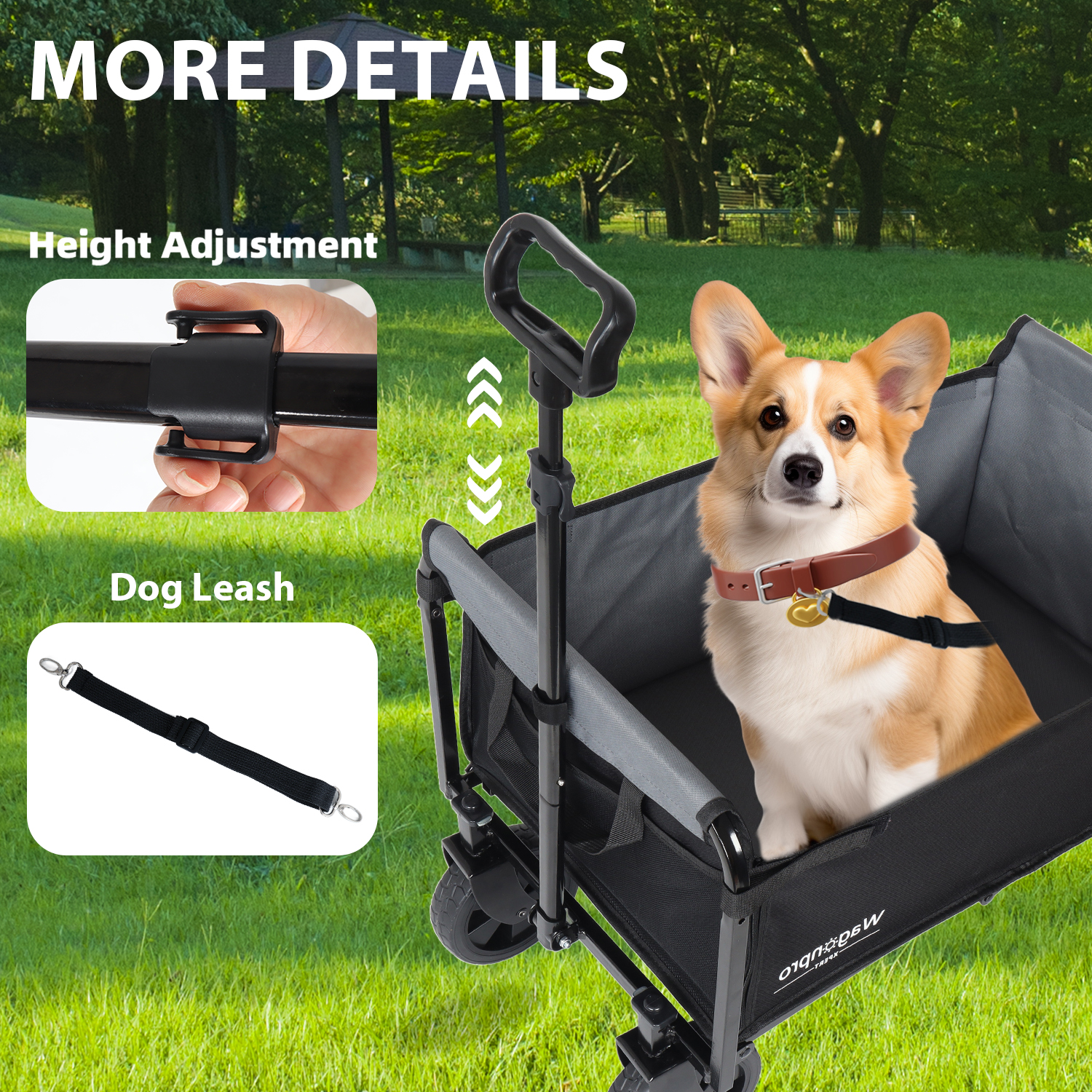 All- In- One Convertible Folding 4- Wheel Trolley With Bench Seat And Dog Leash - Heavy Duty Foldable Utility Trolley For Camping Beach Shopping - Versatile Seating And Storage Space Black Gray — image 4