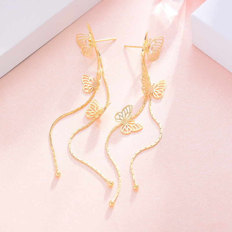 Pulseras de Oído S925 Plateado Super Fairy con Tira Larga y Mariposa Hembra Estudiada, Elegantes y Hermosas — imagen 2