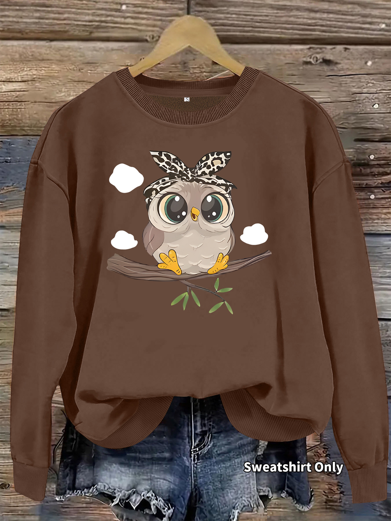 Owl white cloud print loose women's hoodie — image 13