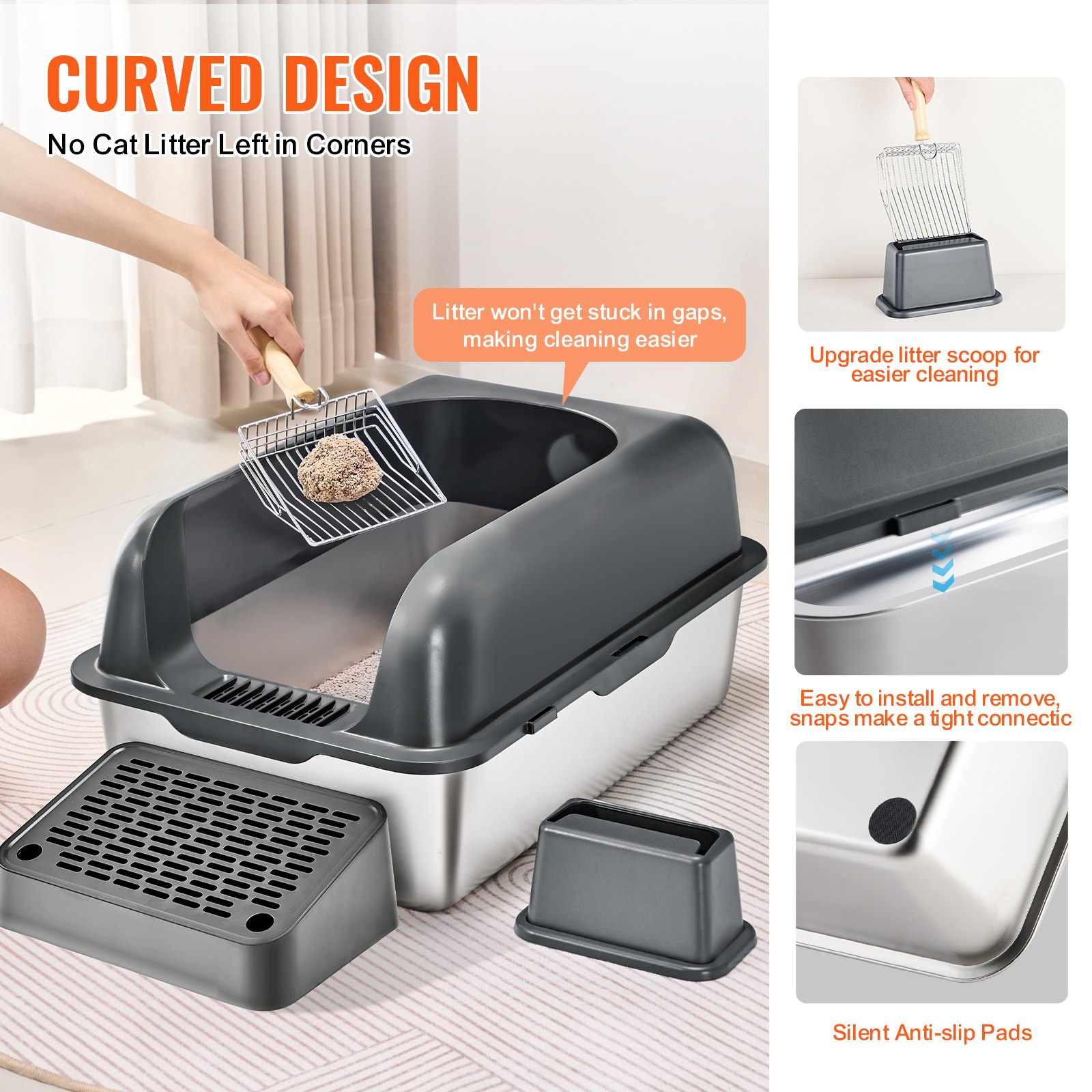 Deep Cat Litter Box Odor-Free Litter Box With Filtering Foot Board — imagen 5