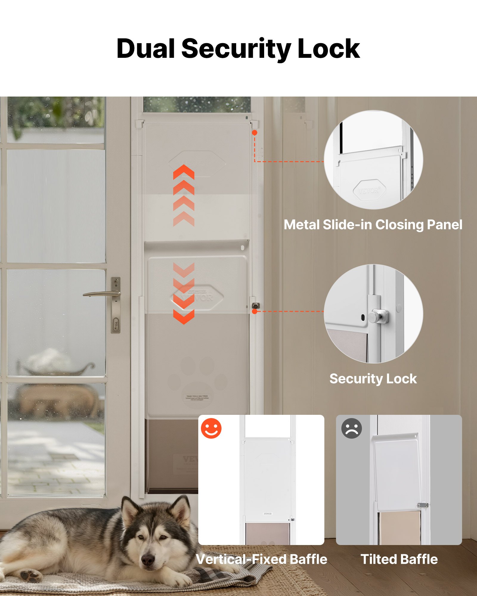 Dog Door For Sliding Glass Door, 91 To 96 In Adjustable Height, Aluminum Alloy Frame With Metal Rotating Hinges, Lock Design, 13 5/8 X 23 5/8 In Flap, Sliding Glass Pet Door For Renters — imagen 2