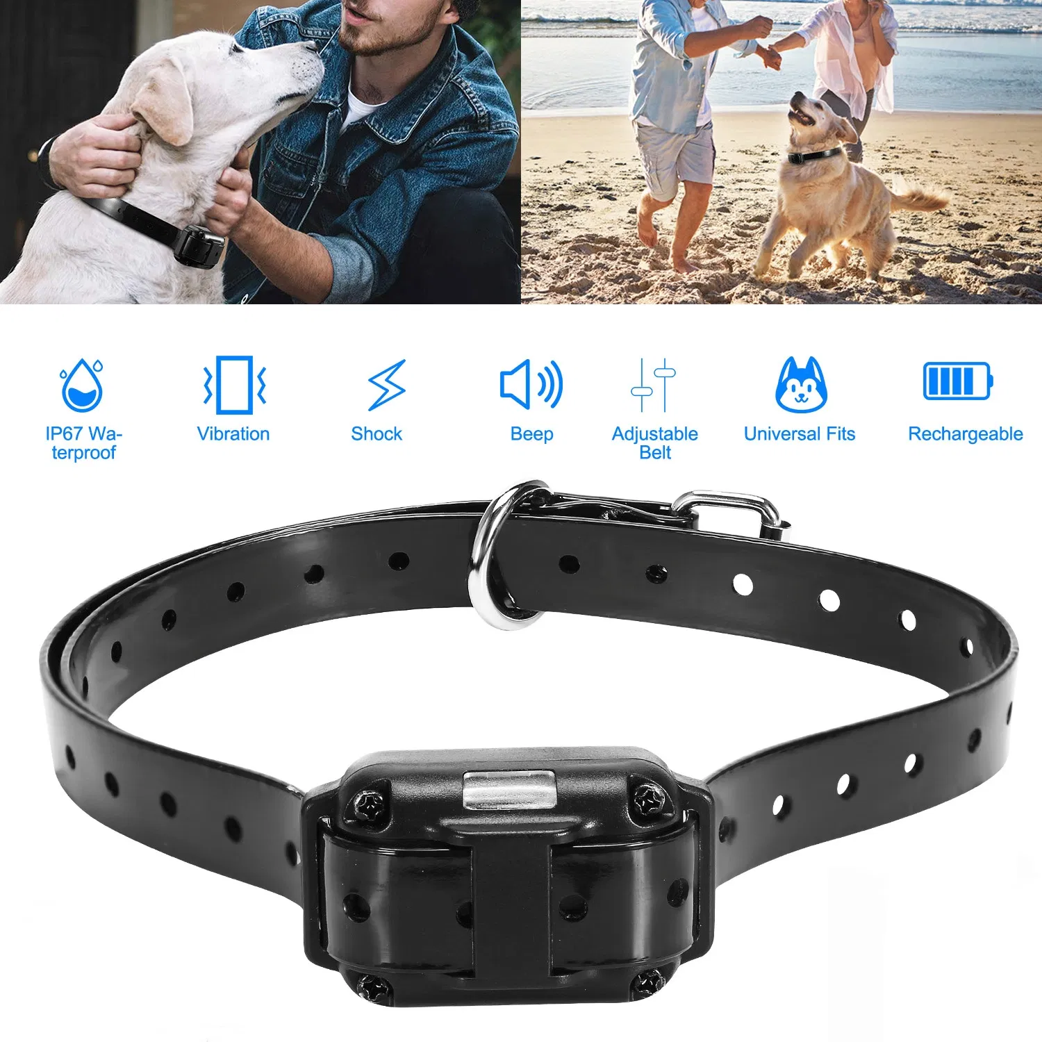 Dog Training Collar Receiver, IP67 Waterproof Static Collar with 3 Modes Shock Vibration Beep, 2625FT Remote Range, Rechargeable Adjustable Collar for Small Medium Large Dogs — image 1