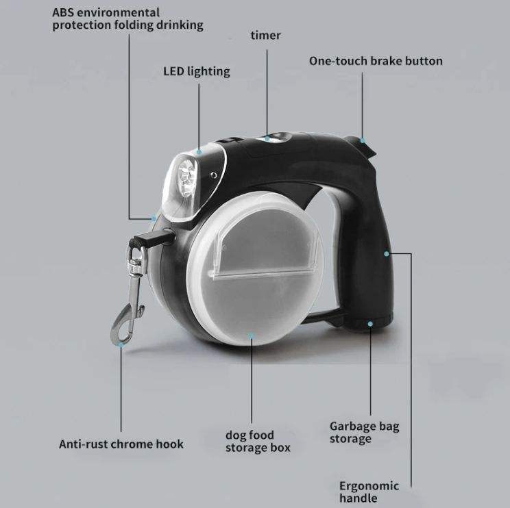 5 In 1 Multifunctional Dog Leash And Collar Custom Waterproof Automatic Led Retractable Dog Leash Poop Bag — image 4