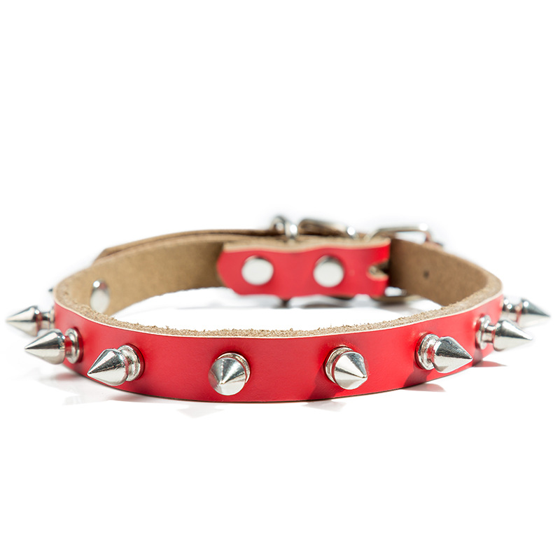 Collar de Cuero Puro para Perros con Brotes Metálicos y Cierre de Tiro — imagen 4