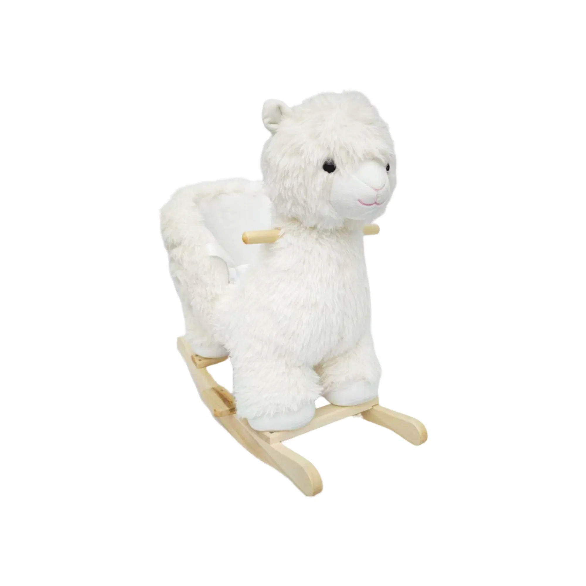Kids Ride-On Rocking Horse Toy with Lullaby Song, Alpaca Rocking Toy with Hand Puppets and Safety Belt For Children 1-3 Years, Soft Plush Fabric, White, CPC Certified — image 2