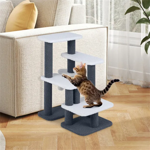 Escaleras y Rascador Árbol para Gatos 2 en 1 con Poste de Sisal, Escalones de 4 Niveles para Mascotas para Gatos Mayores y Perros de Patas Cortas — imagen 5