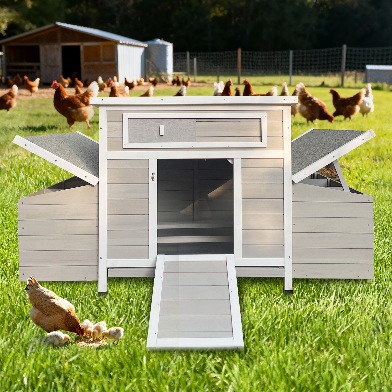 Large Wooden Chicken Coop Outdoor Hen House Poultry Cage For Outdoor With 2 Sides Nesting Boxes — imagen 2