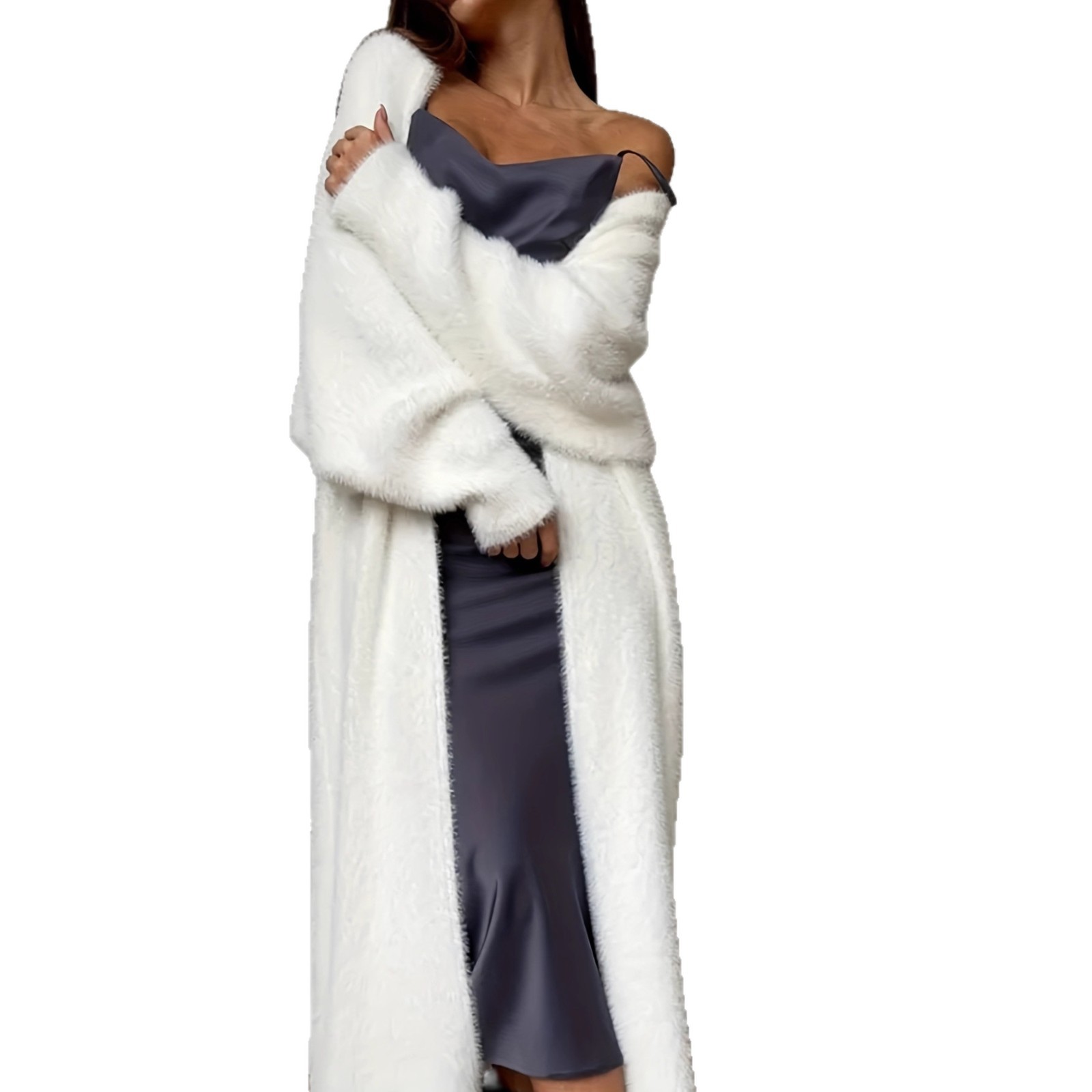 Faux Rex Rabbit White Knit Cardigan Coat for Women, Autumn/Winter, Loose, Fluffy — image 3