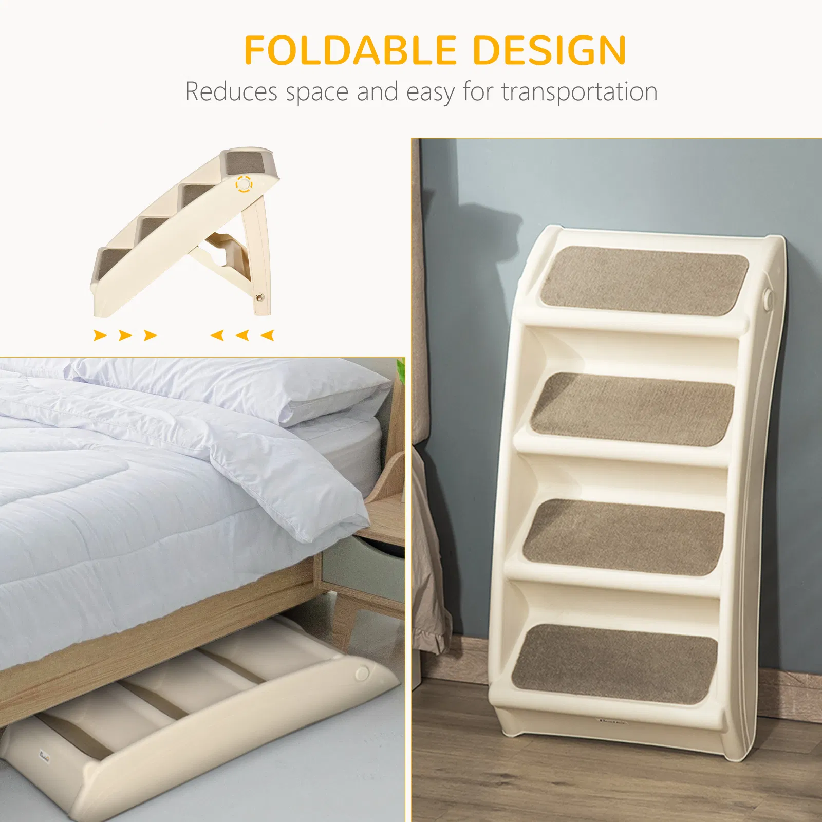 4-Level Portable Dog Stairs, Foldable Dog Steps for Small Dogs, Lightweight Cat Steps, with Nonslip Soft Mats, for High Bed, Sofa, Beige — image 2