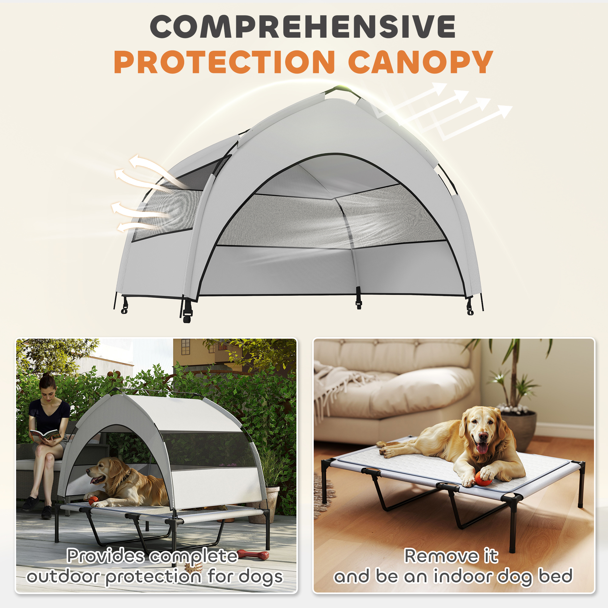 Elevated Dog Bed with Removable Canopy, Portable Outside Raised Pet Cot with Cooling Pad, Storage Bag, 42" x 30" x 37" — image 8