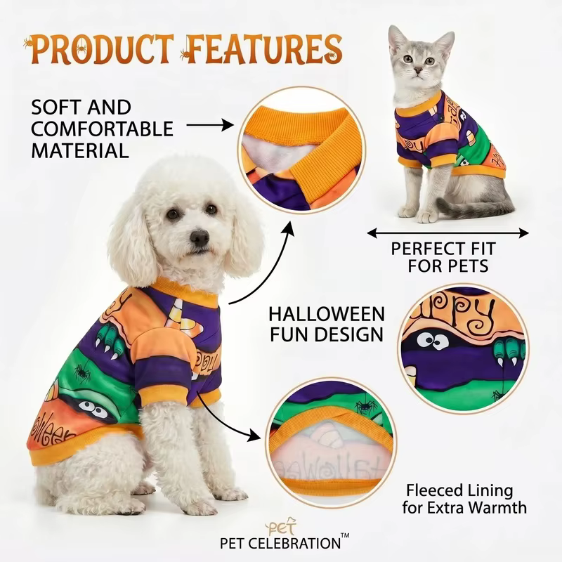 Happy Halloween Dog Shirt Monster Spider Candy Print Puppy Tee Soft Pet T-Shirt Holiday Outfit For Small Medium Dogs Cats Gift — image 3