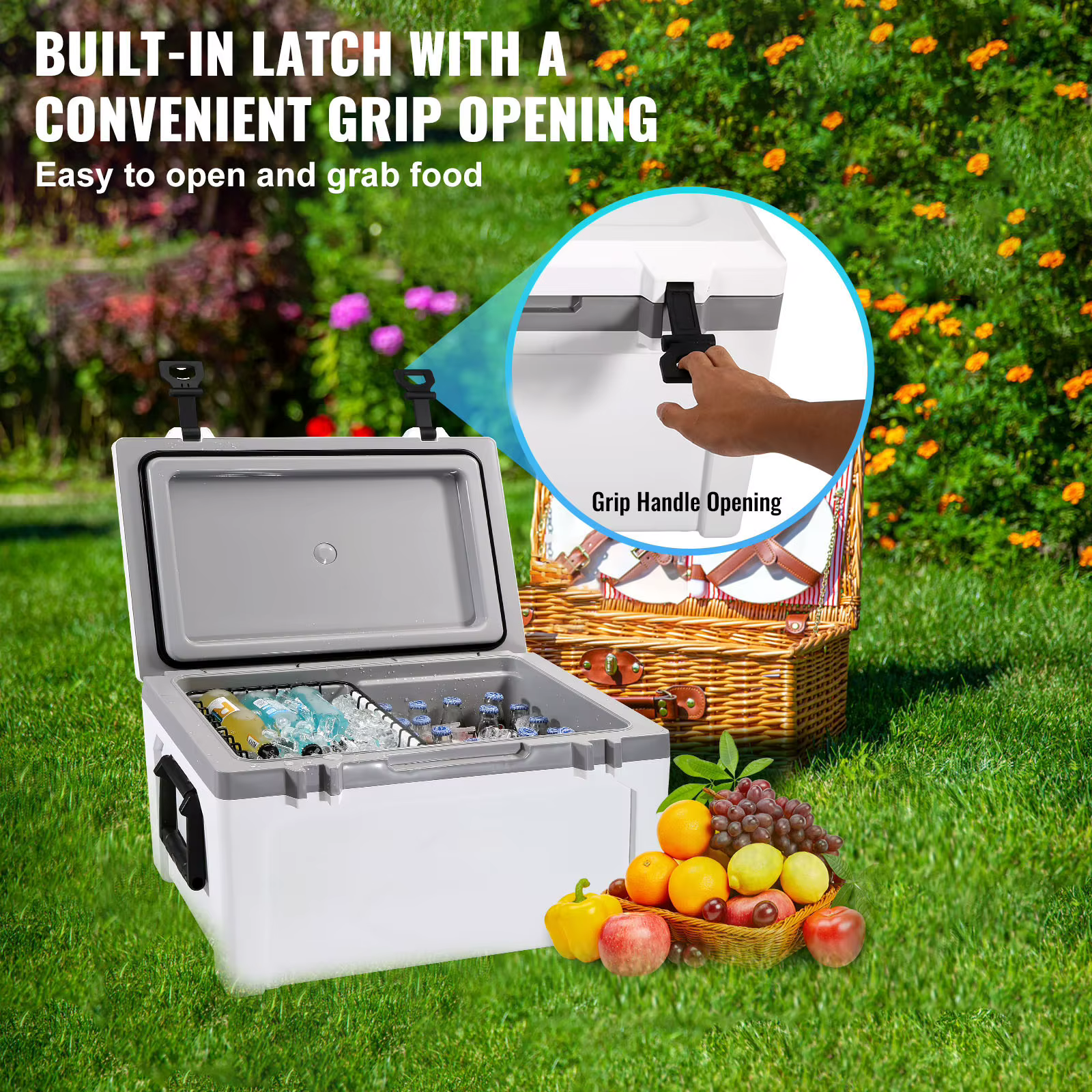 VEVOR 52QT Portable Hard Cooler Fully Insulated Ice Chest Cooling Box Goods Basket for Beach Outdoor Camping Travel — imagen 5