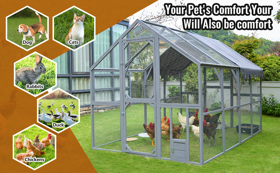 Cubículos Exteriores para Gallinas 110" - Gran Jaula de Cachorro, Cubierta Impermeable Actualizada - GRIS — imagen 5