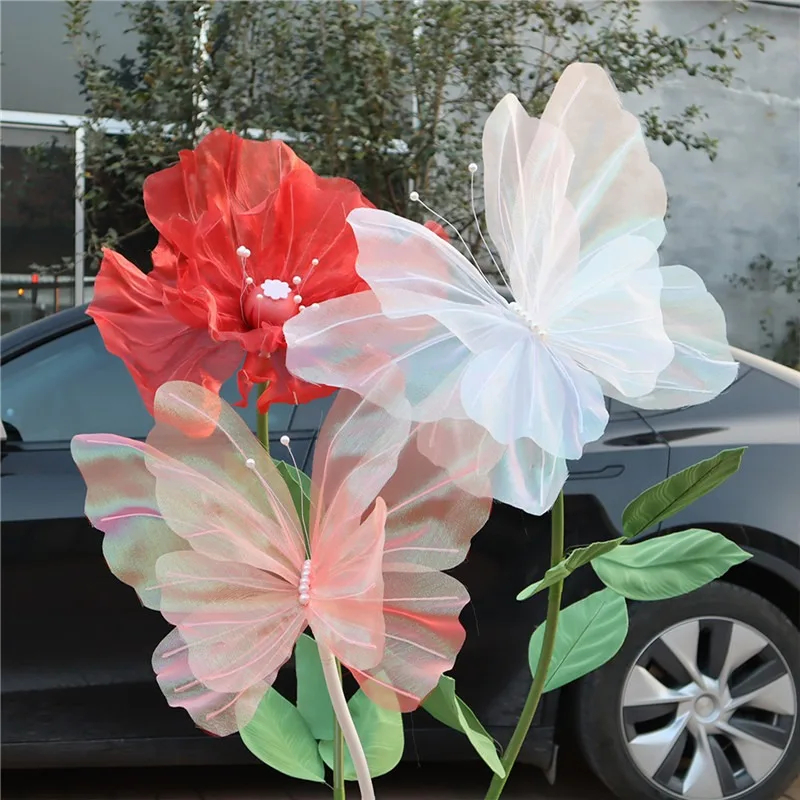 Silk Yarn Artificial Butterfly Mariage Decor Wedding Party Outdoor Holiday Decoration Display Giant Gauze Fake Butterfly — image 7