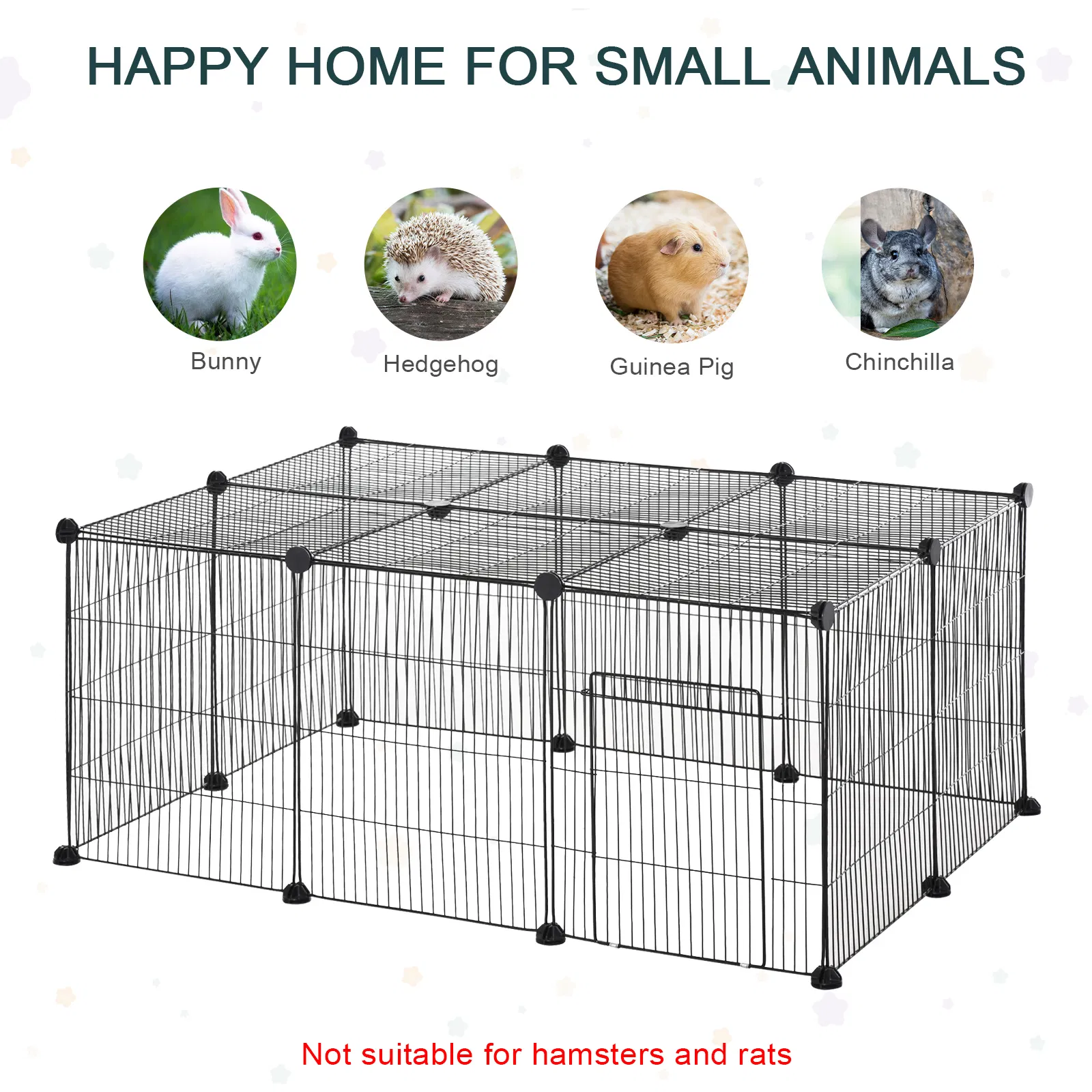 Small Animal Cage for Bunny, Guinea Pig, Chinchilla, Hedgehog, Portable Pet Enclosure with Door, 16 Panels — image 5