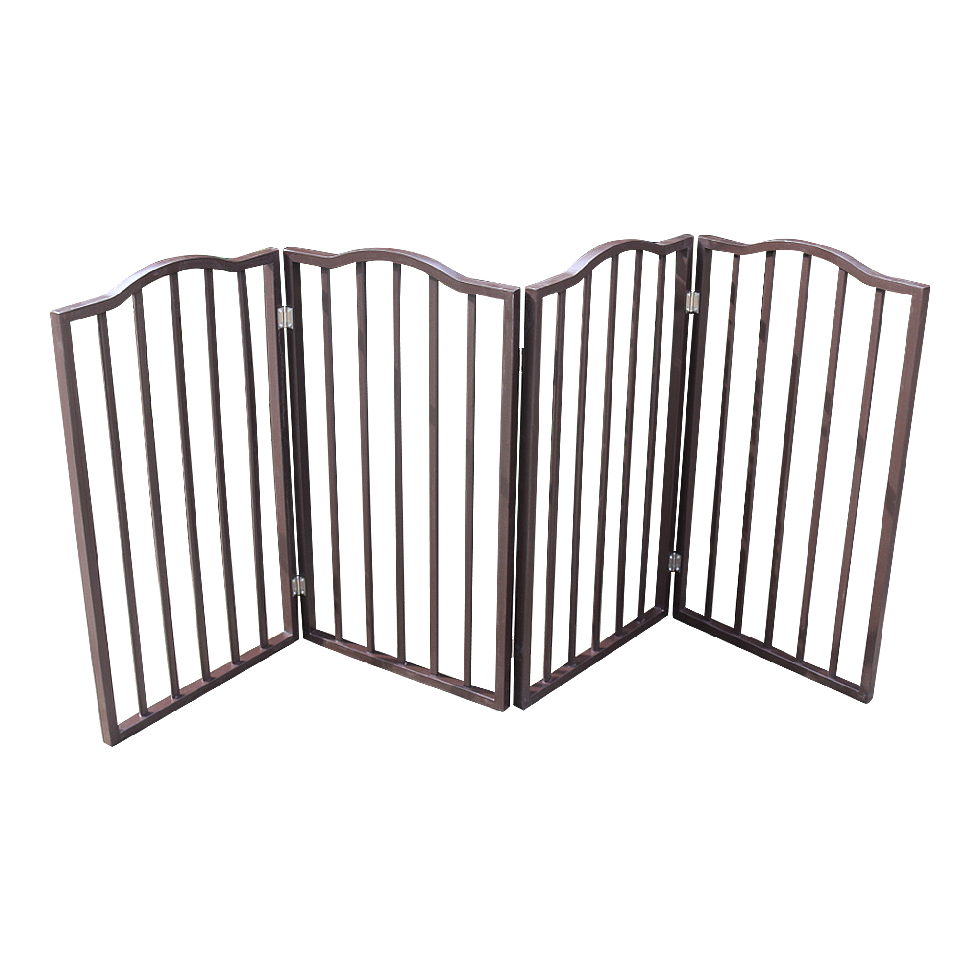 Pet Gate - Dog Gate For Doorways, Stairs Or House - Freestanding, Folding, Brown, Arc Wooden — imagen 5