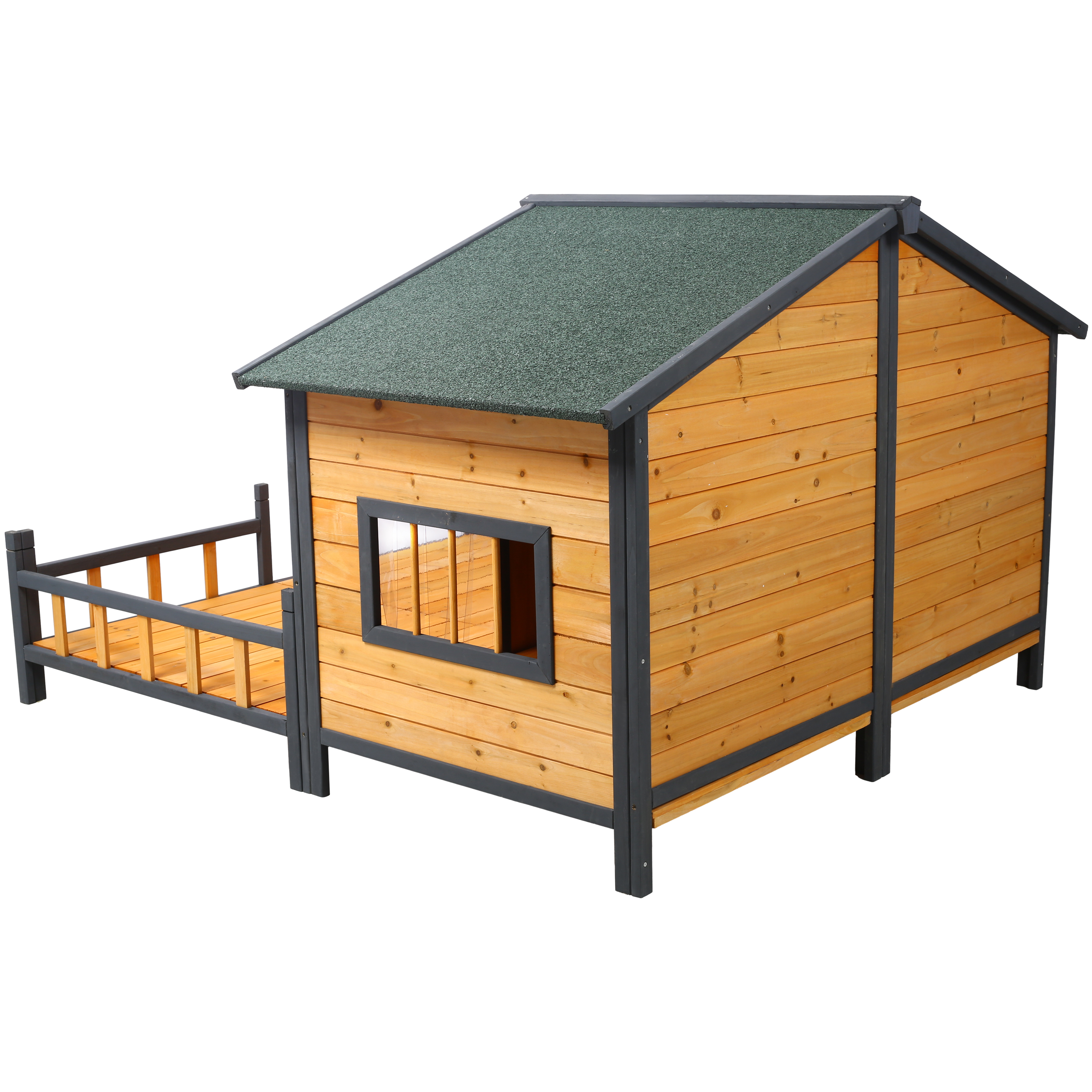 Wooden Large Dog House Outdoor Double XL Dog Kennel with Elevated Floor and Porch, Weatherproof Puppy Shelter for Small and Medium Breed Dogs, Natural — image 16