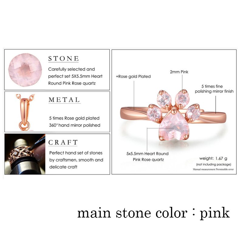 4 Piezas Anillo de Huellita de Gato, Oso y Perro para Mujer, Set de Joyería con Piedra CZ Blanca, Anillos, Collar, Pulsera y Aretes en Plata y Oro — imagen 6