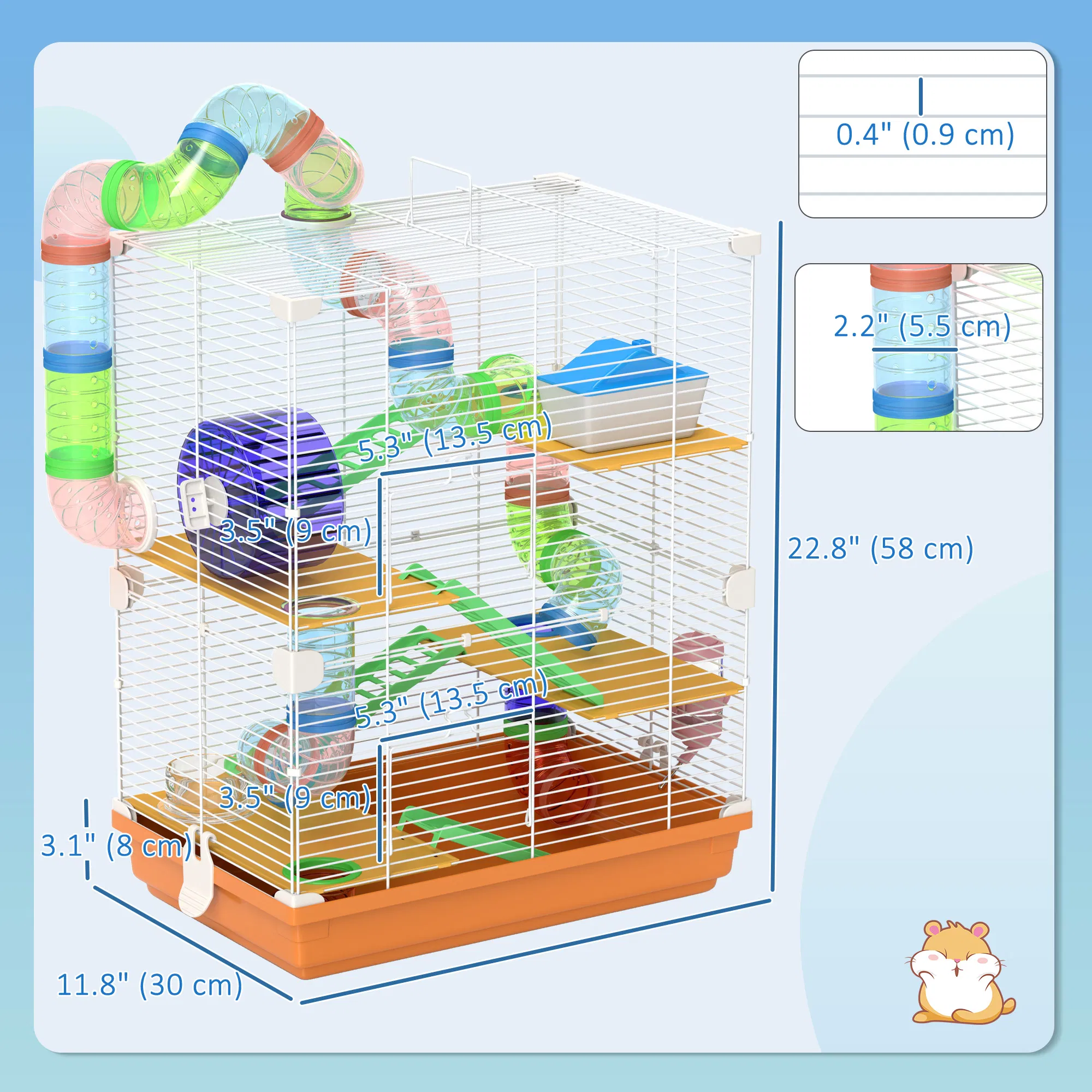 5 Tiers Hamster Cage Portable with Exercise Wheels Play Tube Water Bottle Dishes House Ladder for Gerbils, Orange — image 2
