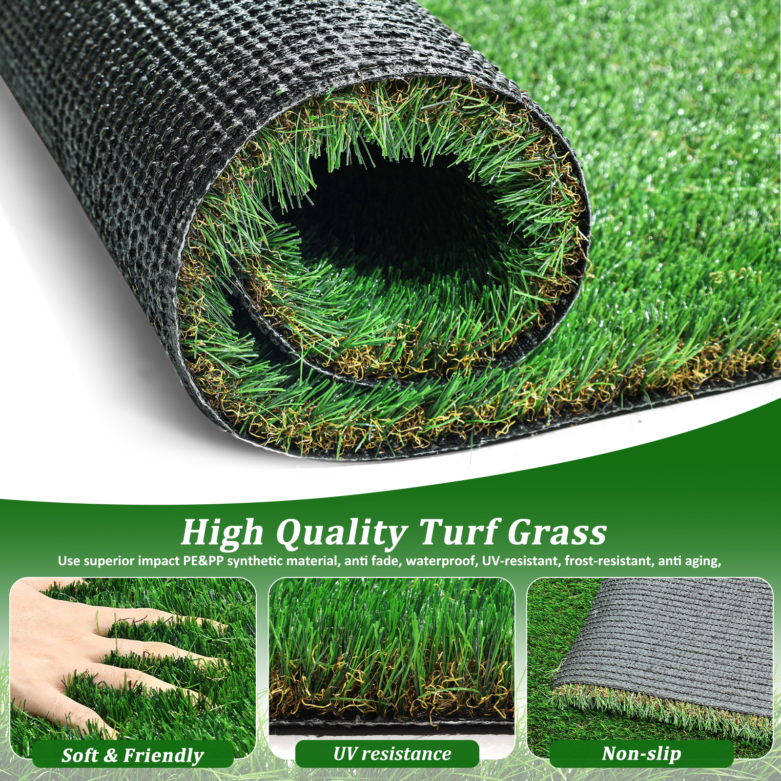 6.5FTX33FT Outdoor Artificial Grass Runner Rug, Thick Realistic Fake Grass Roll Decor Patio Balcony Garden Lawn, Dog Pets Turf Drain Mat, 1.38 Pile Height — imagen 3