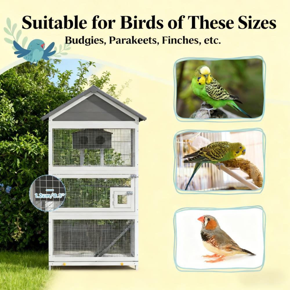 Spacious Bird House, Wooden Bird Aviary with Slide-Out Tray, Birdhouse, Ladder, Perches — image 4