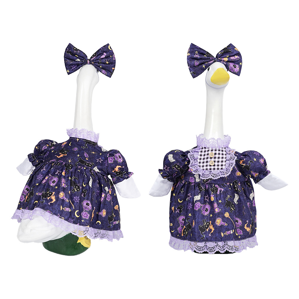 Halloween Porch Goose Costume 23 Inches Purple Black Cat Lace Skirt — image 5