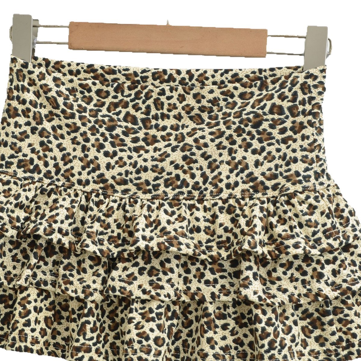 Leopard Print Mini Skirt with Ruffled Tiered Cake Design, A-Line High-Waisted Women's Skirt — image 6