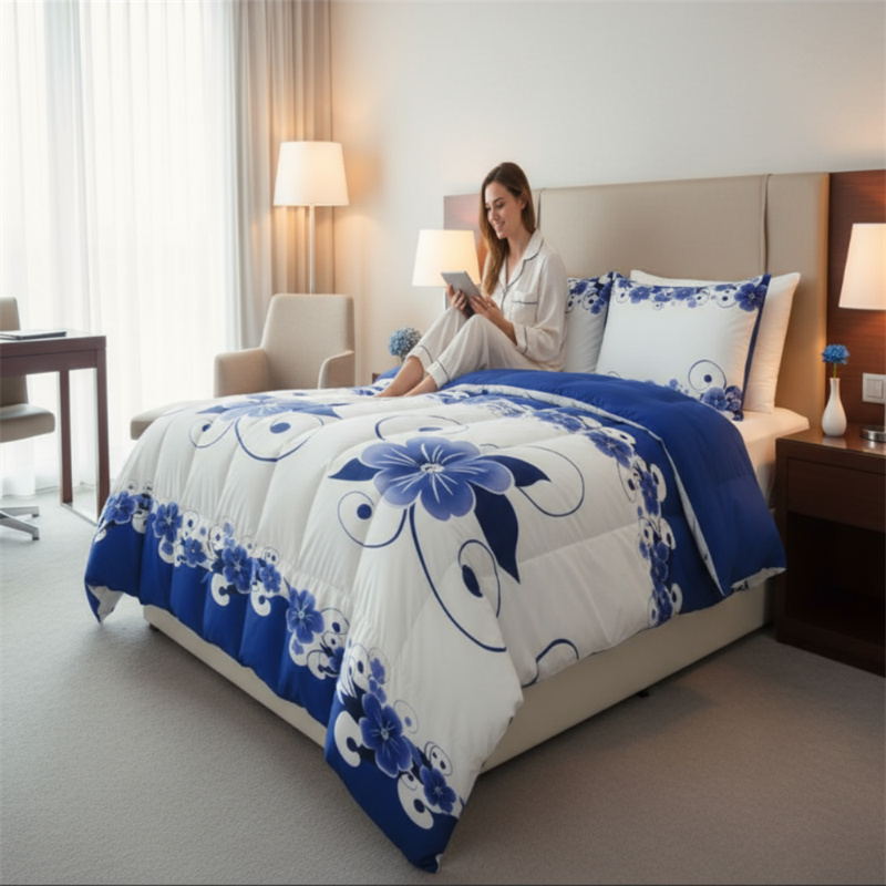Conjunto de 3 Piezas de Cubierta de Duvet, Diseño de US Azul y Blanco Florales Botánicos Impresos en Alta Densidad, Con Cierre de Corcheta y Cordones de Esquina, Materiales de Cama Amigables con Mascotas — imagen 15