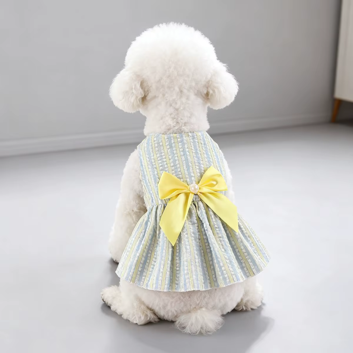 Kawaii Vertical Striped Summer Pet Clothes Soft with Bow Pet Dog Skirt Elastic Thin Dog Princess Dress — image 4