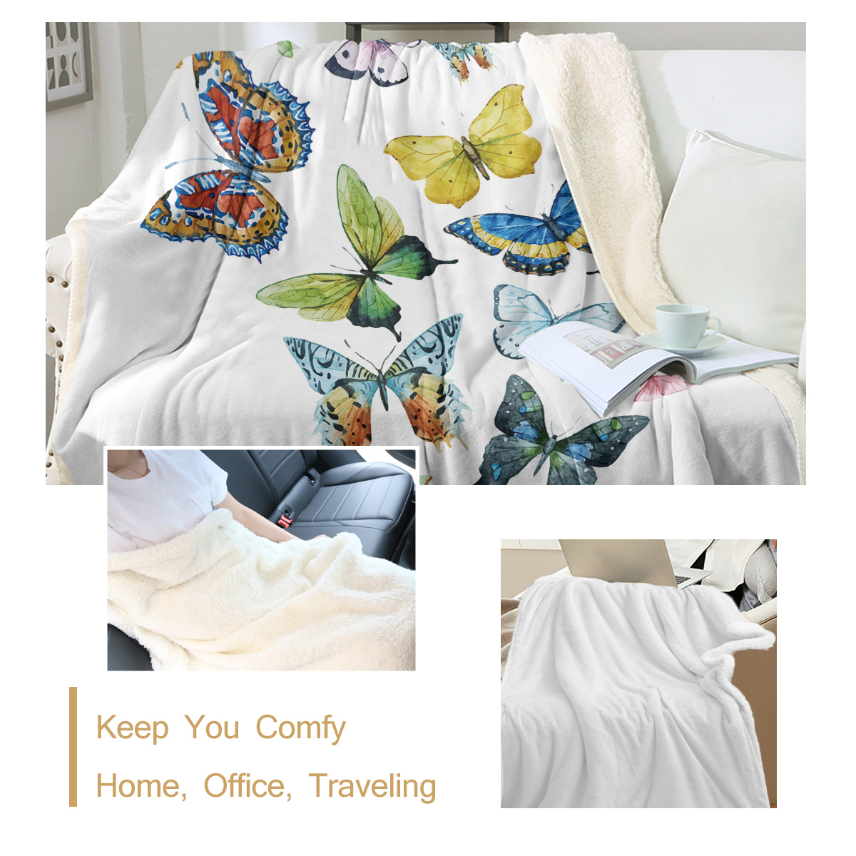 Colorful Butterfly Fluttering Printed Sherpa Fleece Blanket Soft Warm Air Conditioning Blanket For Adults Toddler Bedroom Decor Gifts 50x60 Inches 60x80 Inches — image 5