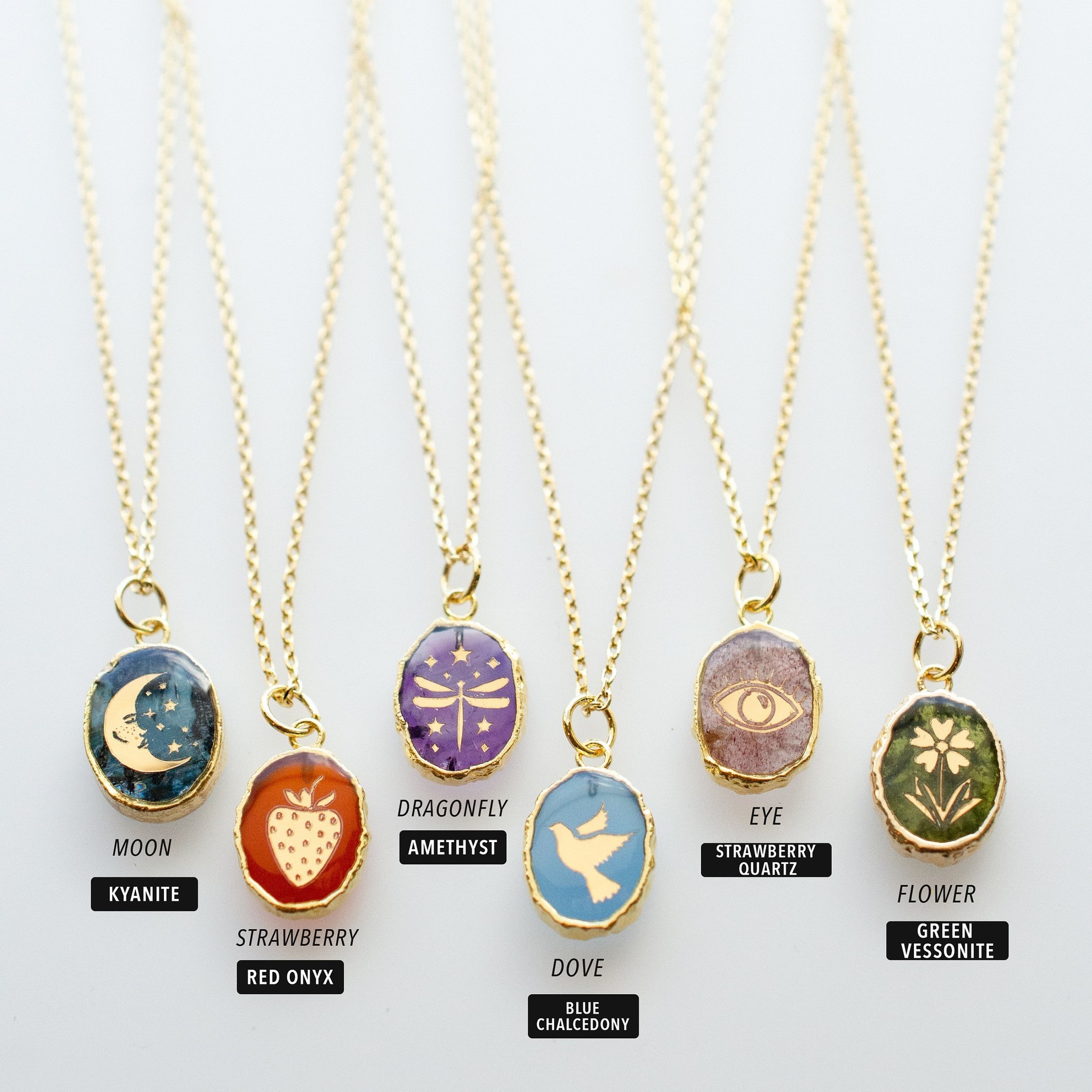 Natural stone gem necklace butterfly star moon love snake flower planet clavicle chain — image 4