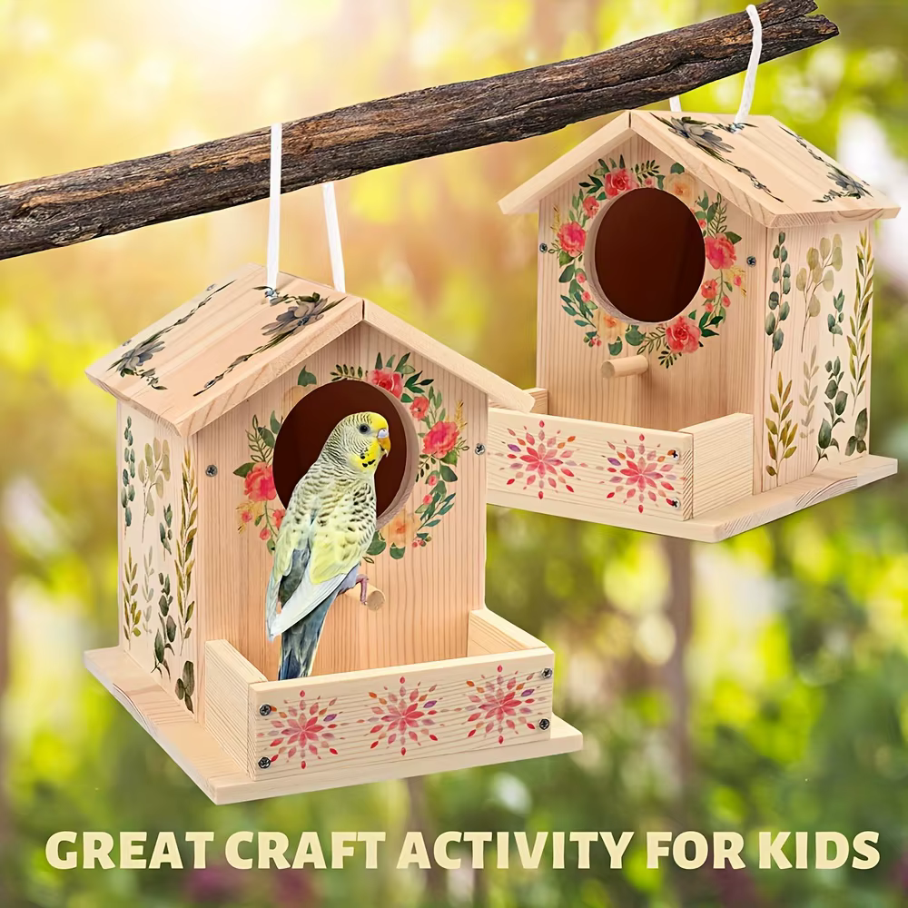 Kit de Casas de Pájaros de Madera para Hacer: Conjunto de Artes y Oficios Creativo para Niños y Adultos - Madera sin Pintar con Cintas de Pintura, Pinceles — imagen 5