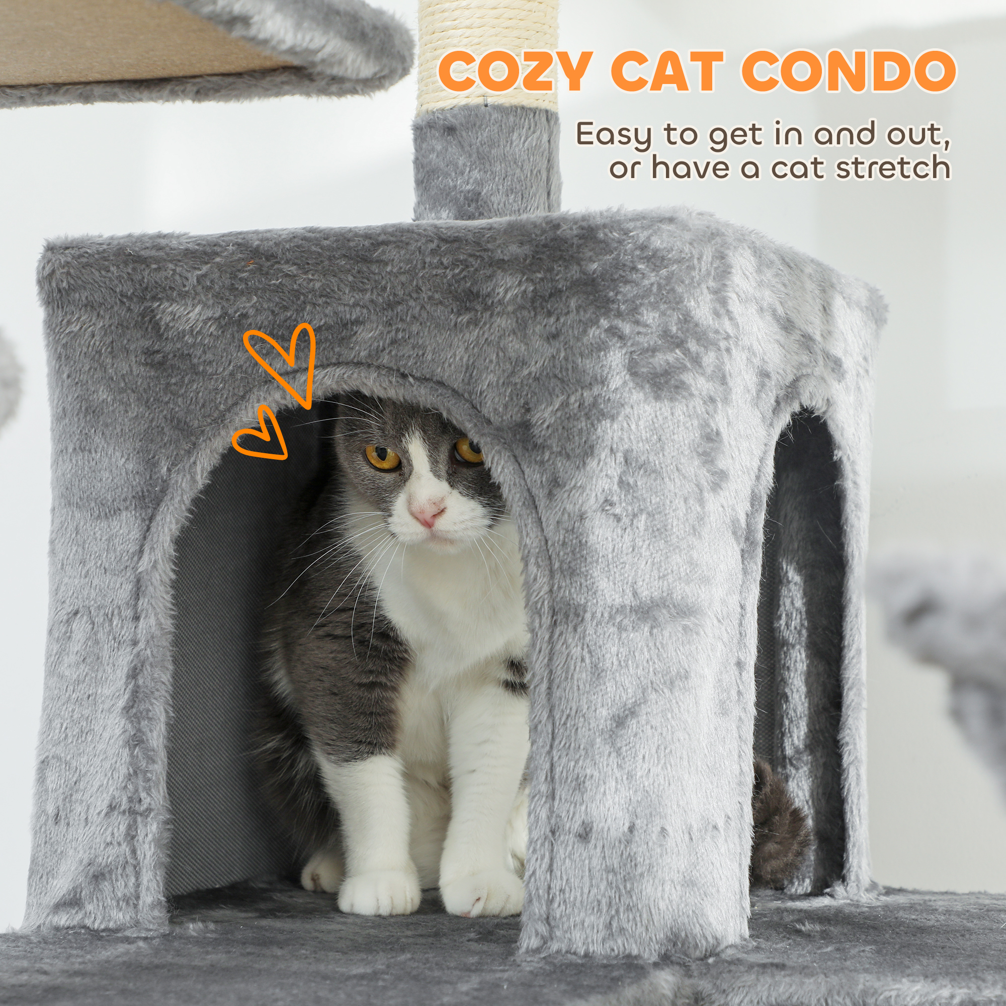Árbol para Gatos de 69", Torre Multinivel con 2 Condominios y 3 Hamacas, 8 Postes Rascadores, para Varios Gatos, Gris Oscuro — imagen 2