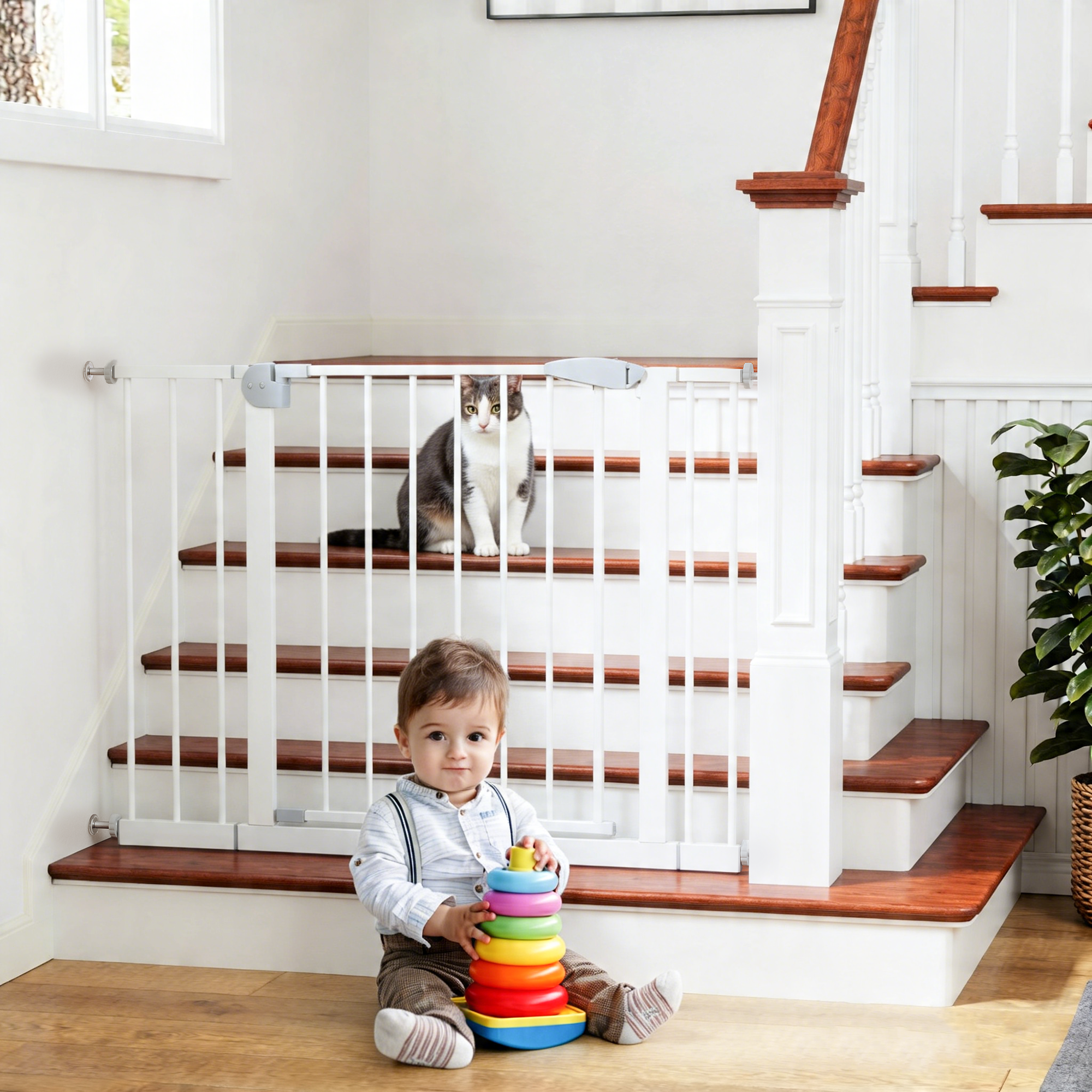 2 Pack 29.5-44.1" Wide Baby Gate for Stairs, Dog Gate Indoor for Doorways, No Drilling Pressure Mounted Pet Gates for Kids, Easy Walk Through Safety Gate, White — image 22