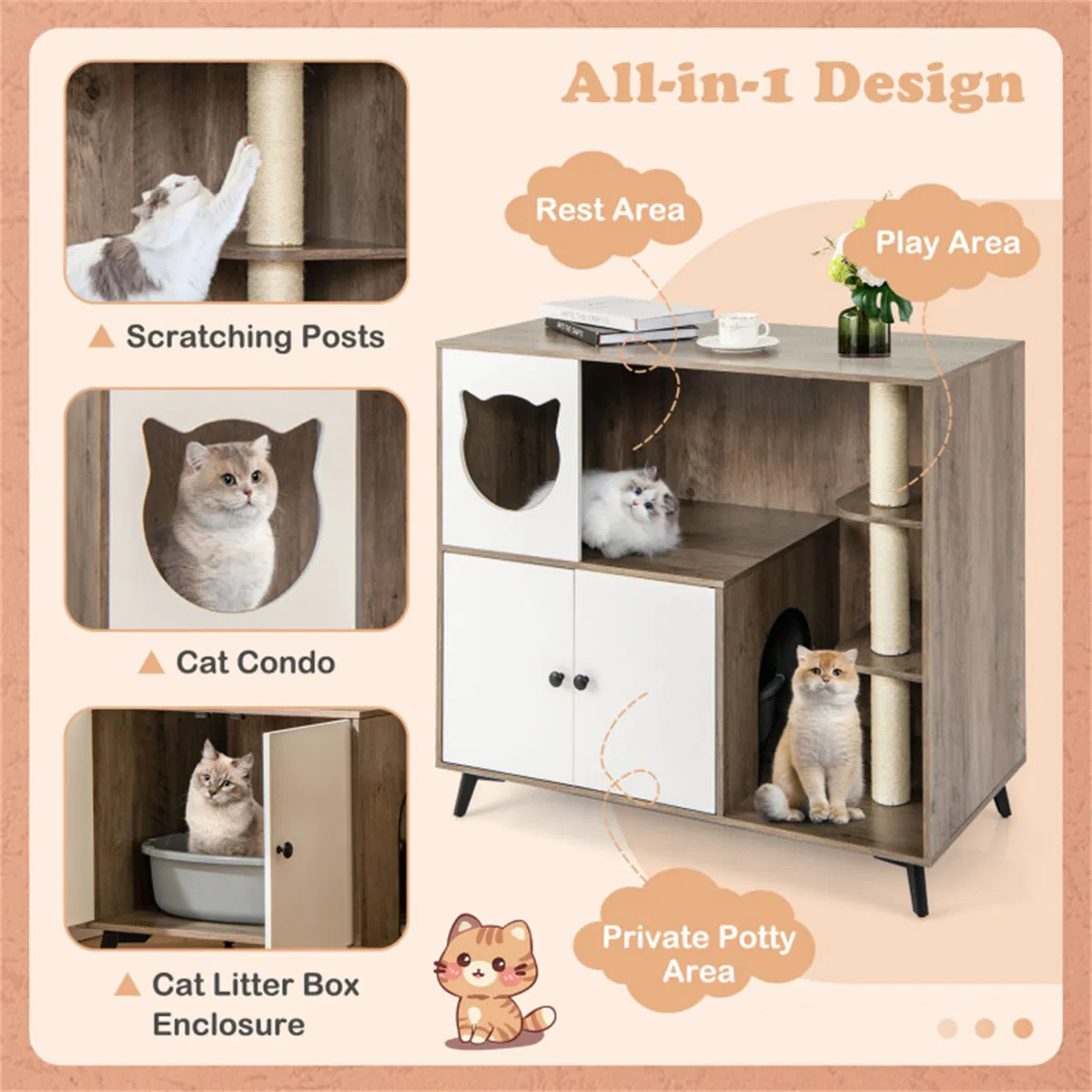 Cat Litter box with Cat scratching post, Cat Apartment, Cat House, locker — image 5