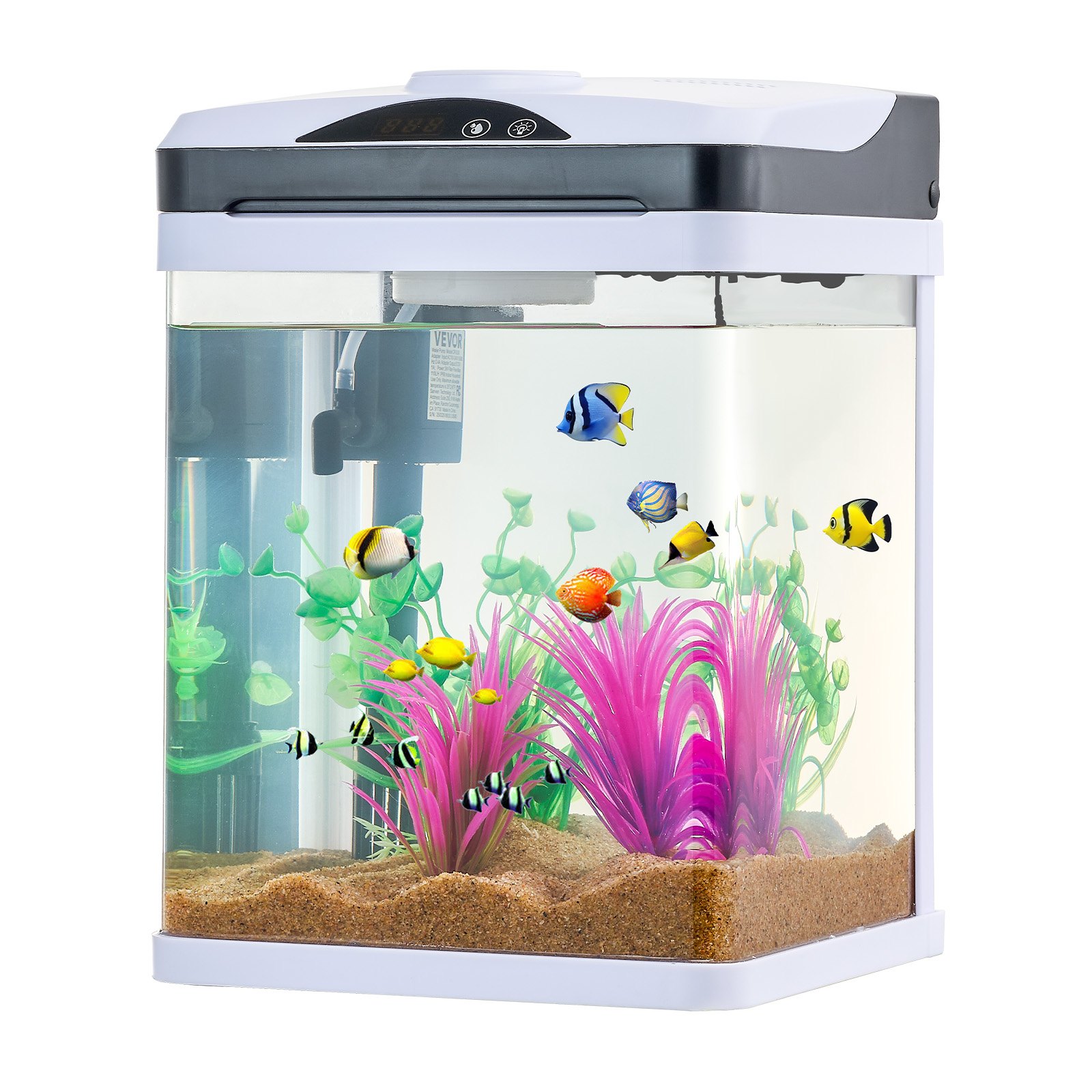 Acuario de 2 Galones Pecera Inteligente Cuadrada de Vidrio Transparente con LED 7 Colores y Autolimpieza — imagen 6