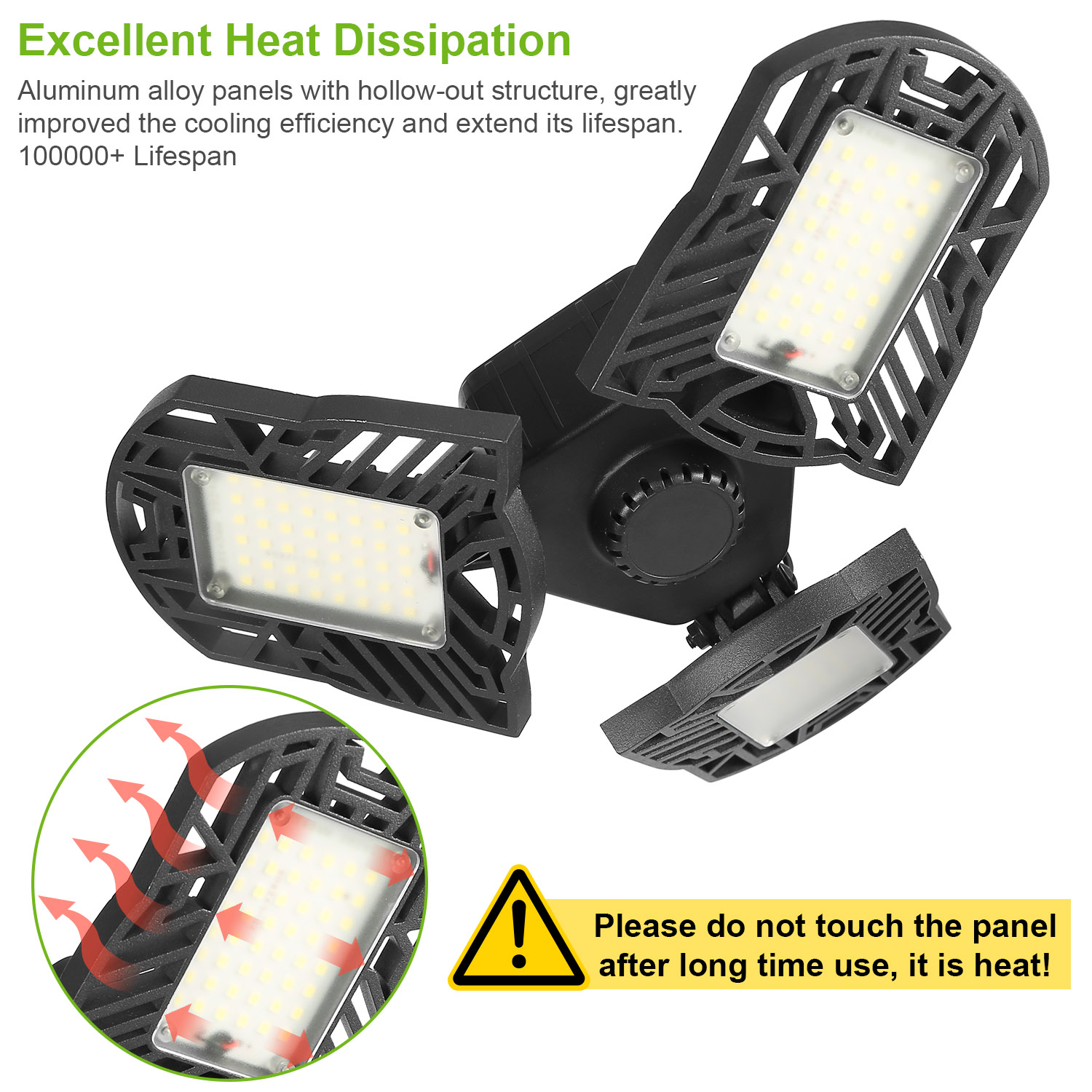 LED Garage Light E26 E27 80W 7000LM 6500K Garage Ceiling Light Deformable Workshop Lamp Die Cast Aluminum LED Ceiling Light Bulbs With 3 Adjustable Panels For Barn Shop Warehouse Workshop C — image 2