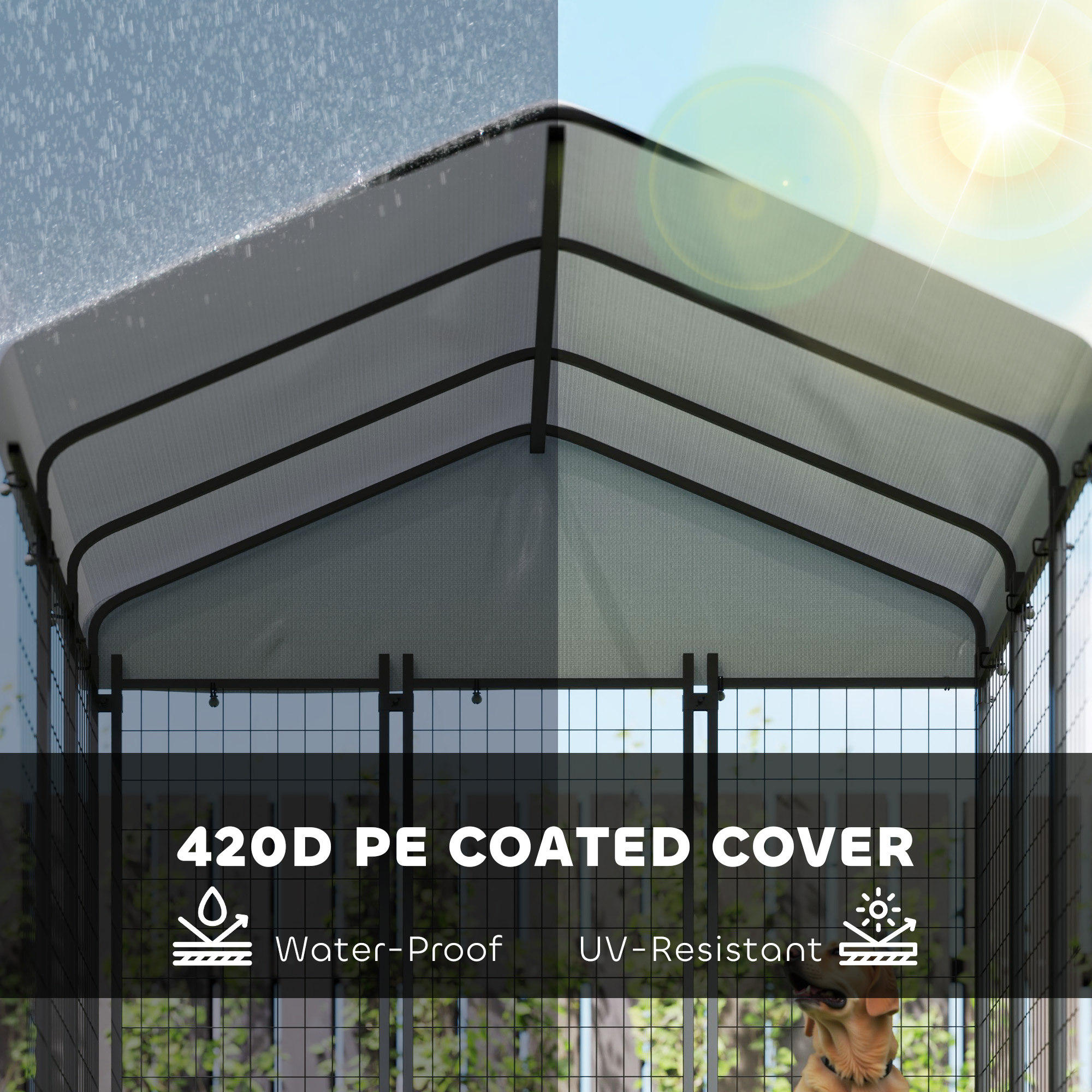 5.9 x 5.9 x 6 Outdoor Dog Kennel with Roof, Rotating & 4-Level Adjustable Bowls — image 2
