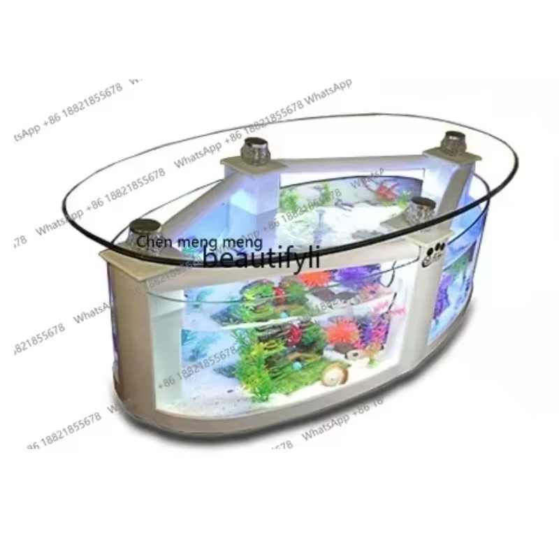F181 l Oval Coffee Table Fish Tank Living Room Ecological Aquarium Glass Large Medium Size Desktop Creativity Change Water Turt — image 2