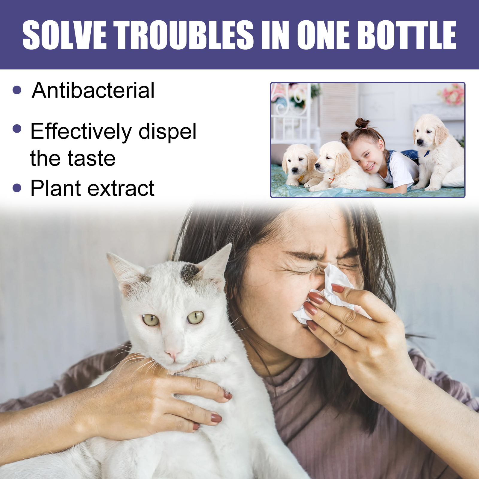 Spray de Odor Natural para Mascotas 60 ml con Extractos de Portulaca y Aloe, Eliminador de Olor Animal Sin Tóxicos, Fórmula Suave para Perros — imagen 7