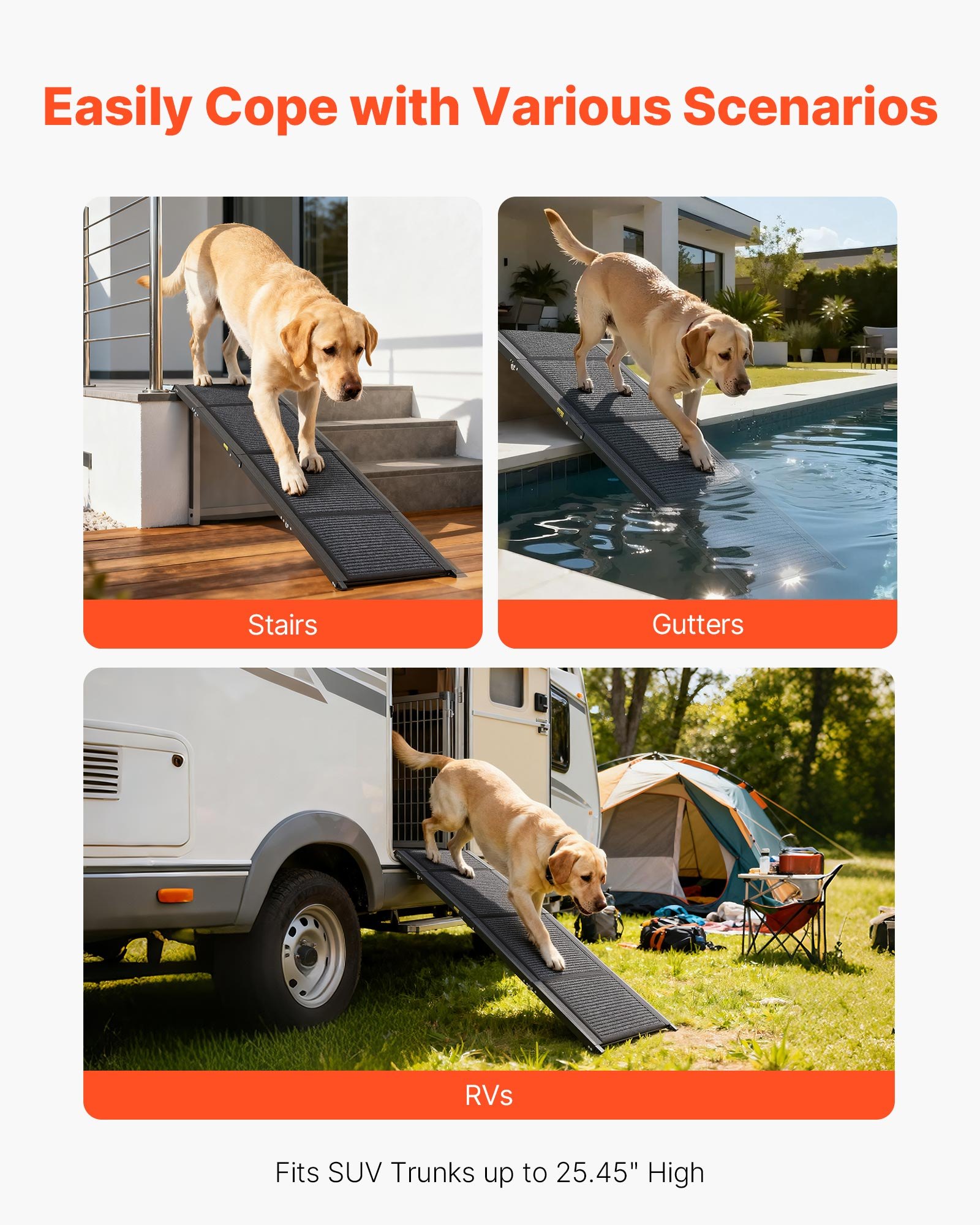 Dog Ramp For Cars, 71" L X 17" W, Folding Pet Ramps For Medium & Large Dogs Up To 250lbs, Pet Stair Ramp With Non-Slip Felt Rug Surface, Portable Outdoor Dog Car Ramps For SUV & Truck — imagen 2