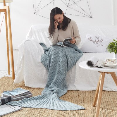 TONGDI Soft Warm Popular Fashionable Mermaid Fish Tail Knitting Blanket Gift For Girl Princess All Season Handmade Sleeping Bag — image 14