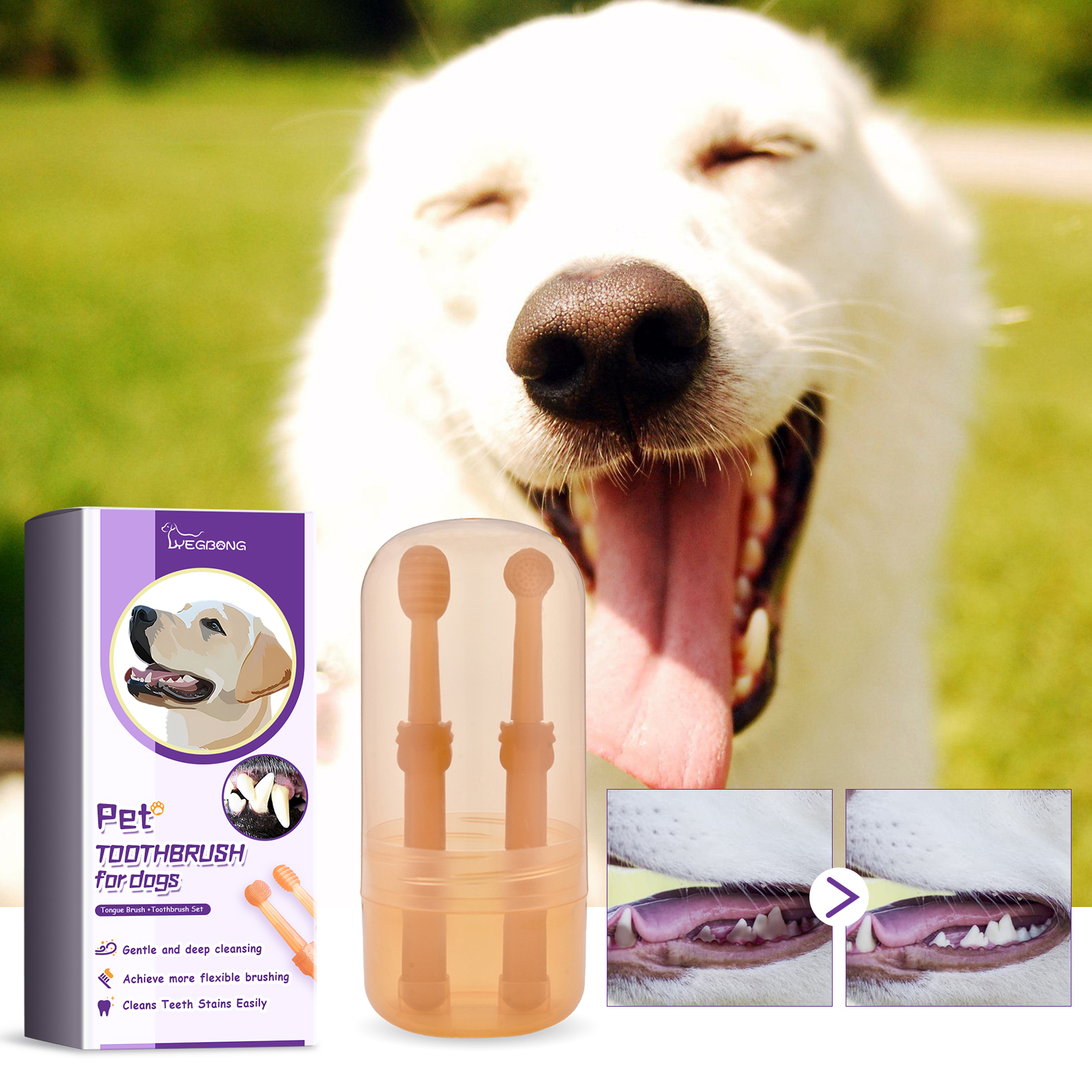 Pet Toothbrush For Dogs, Pet Oral Cleaning Dental Stains Dental Health Care — image 4