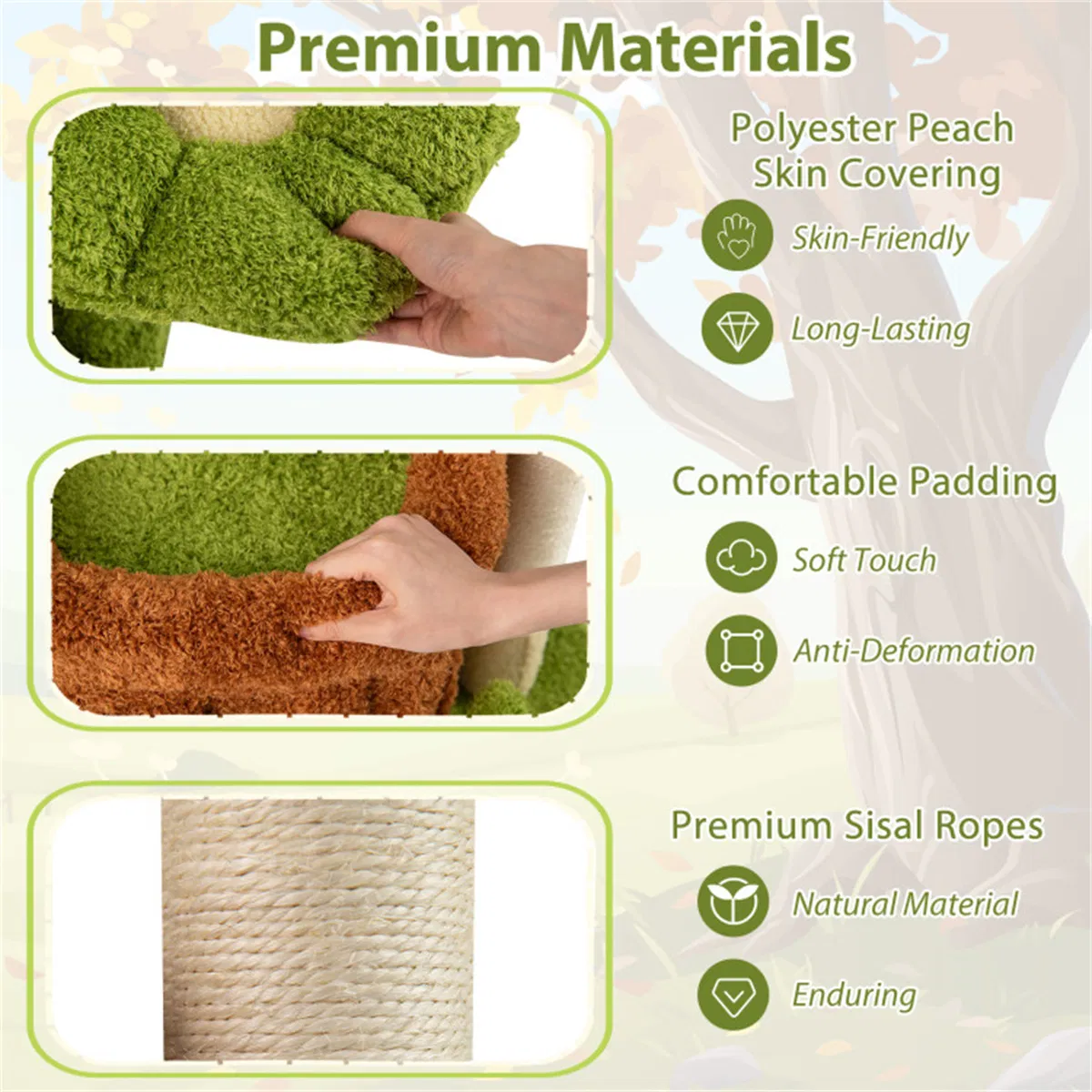 36" Jungle Theme Cat Tree - Washable Peach Skin, Sisal Scratching Post & Interactive Toys — image 3