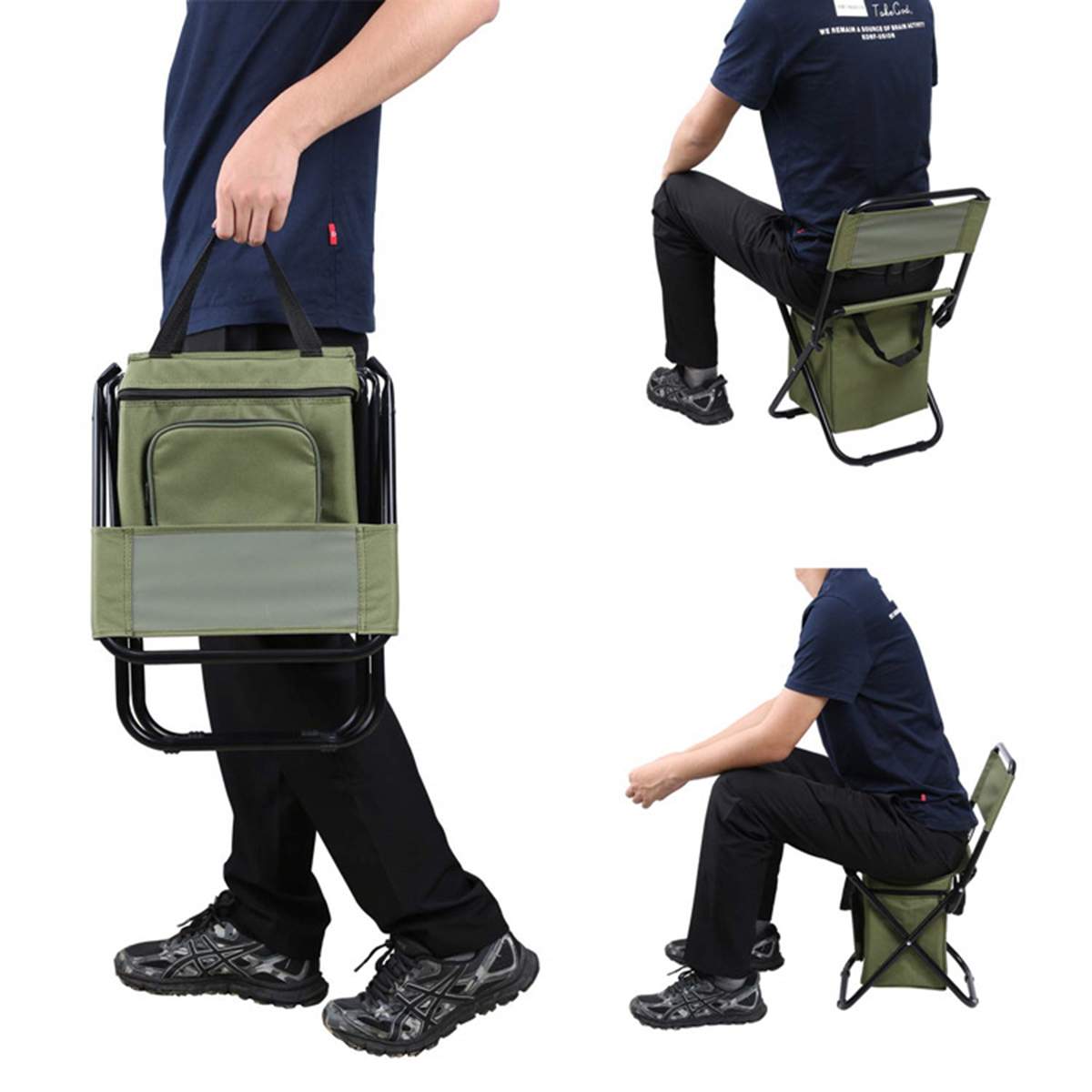 Folding Fishing Chair Backpack Insulation with Cooler Bag Portable Folding Beach Chair Seat Camping Chairs Folding Stool Chair — image 10