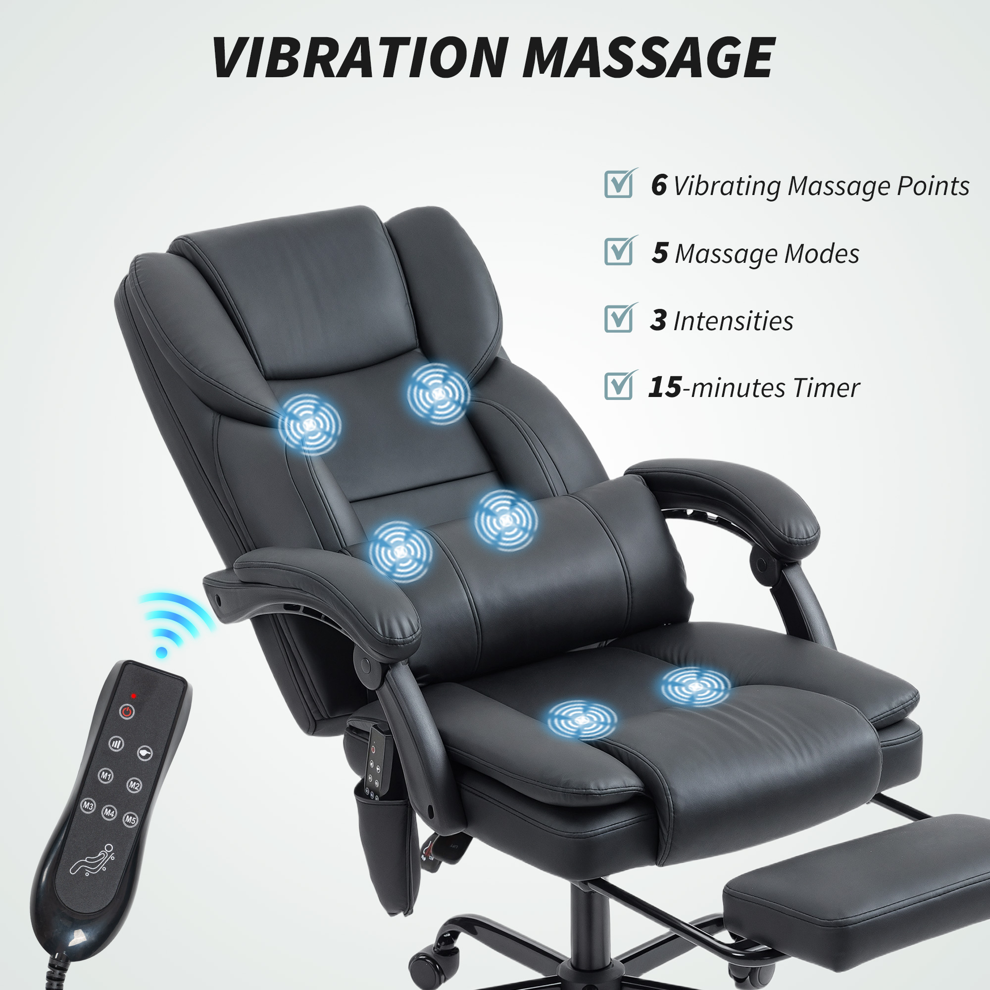 Office Chair with Massage, Pet-Friendly Faux Leather Reclining Desk Chair with Lumbar Support, Footrest, Black — image 2