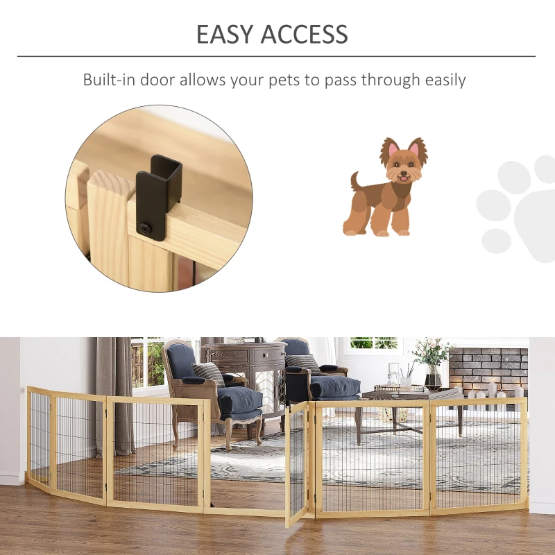 PawHut Wooden Pet Gate, 6-Panel Folding Dog Safety Barrier With Support Feet For Small & Medium Dogs, Natural Wood — image 8