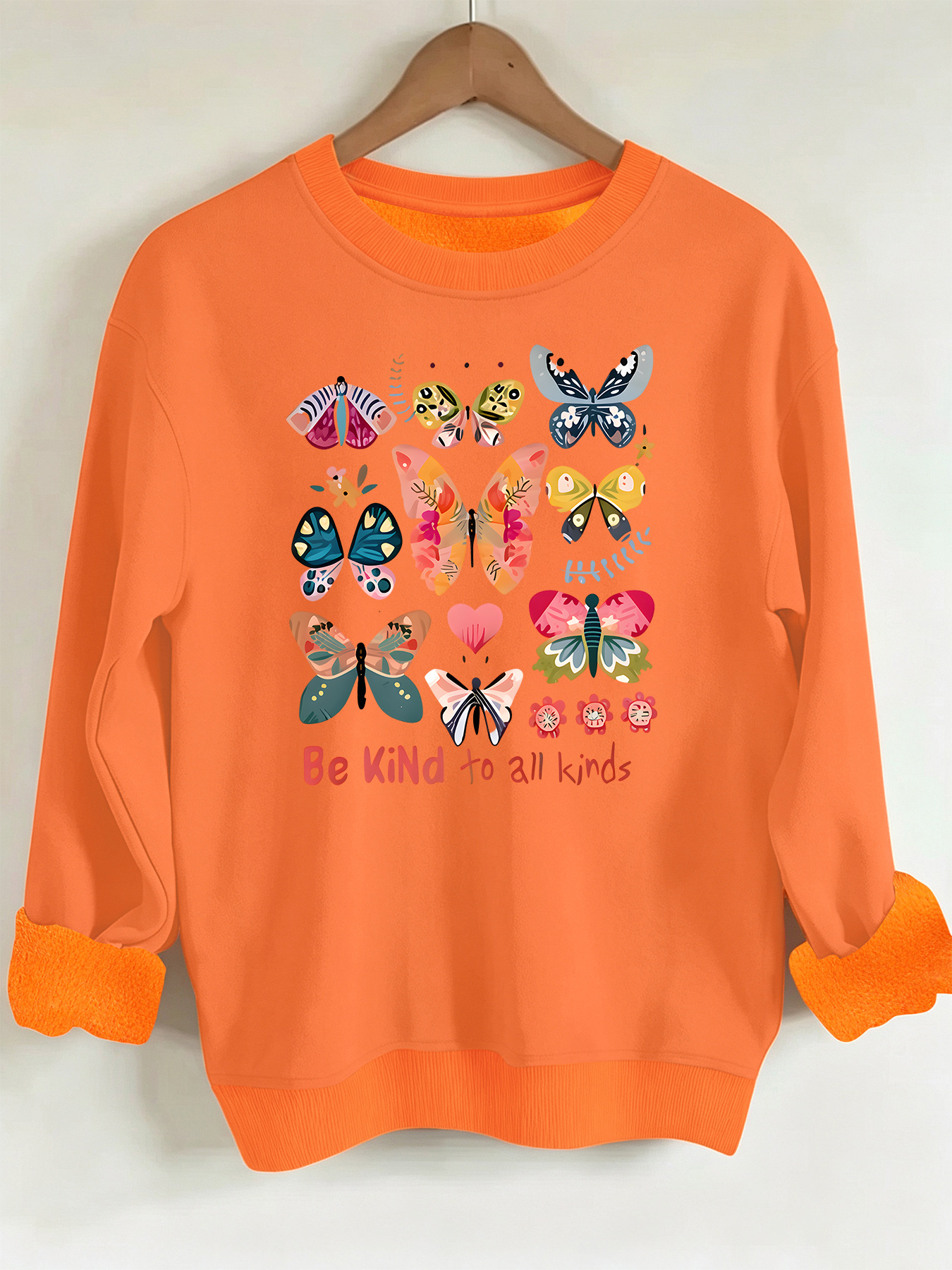 Butterfly and Goodwill Text Printed Round Neck Hoodie for Women — image 12