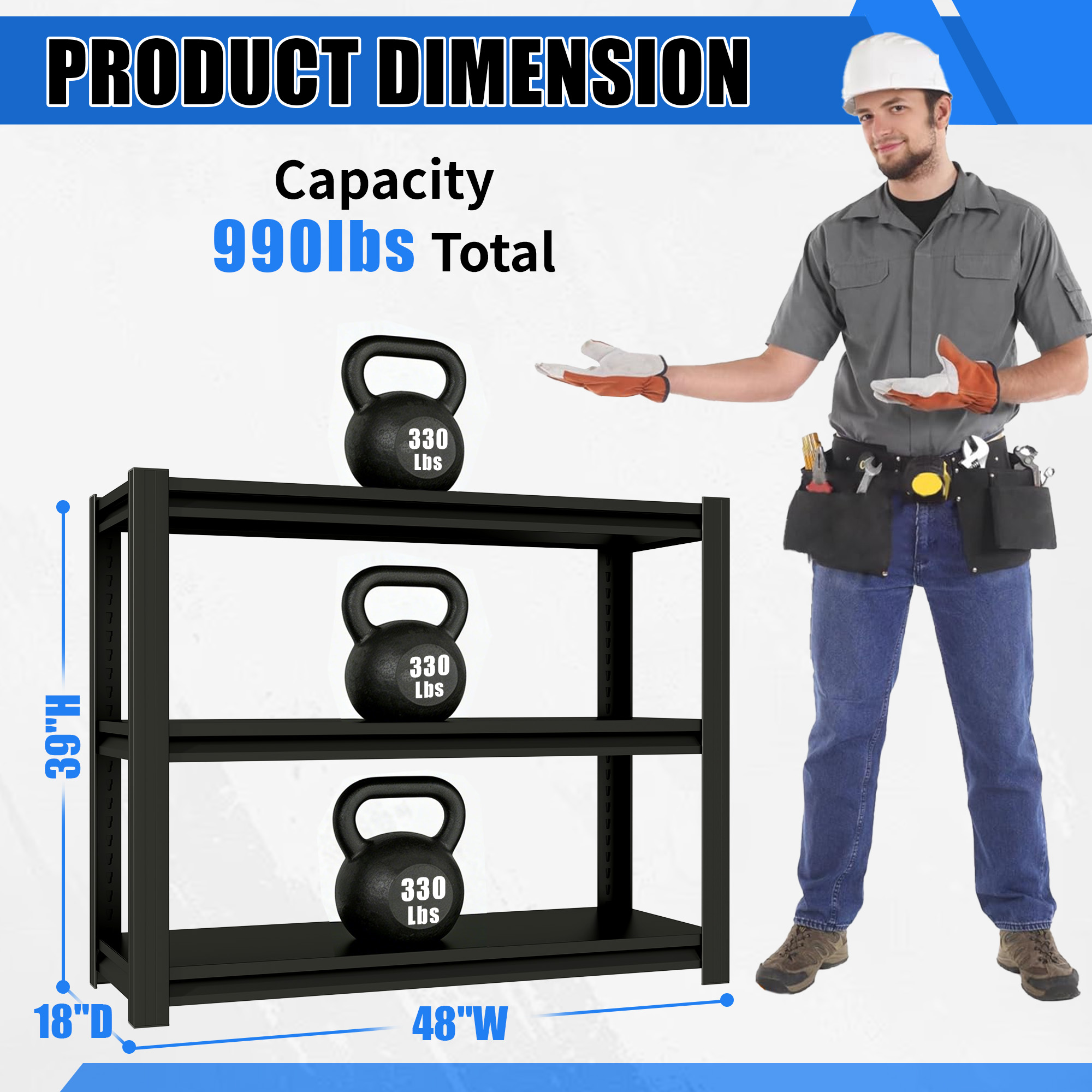 Soporte para Acuario de 30-40 Galones - Soporte Metálico para Pecera, 47.2 An X 18 Prof X 39 Al Ajustable, Estantería Resistente de 3 Niveles para Garaje, Hogar u Oficina, Pecera No Incluida — imagen 3