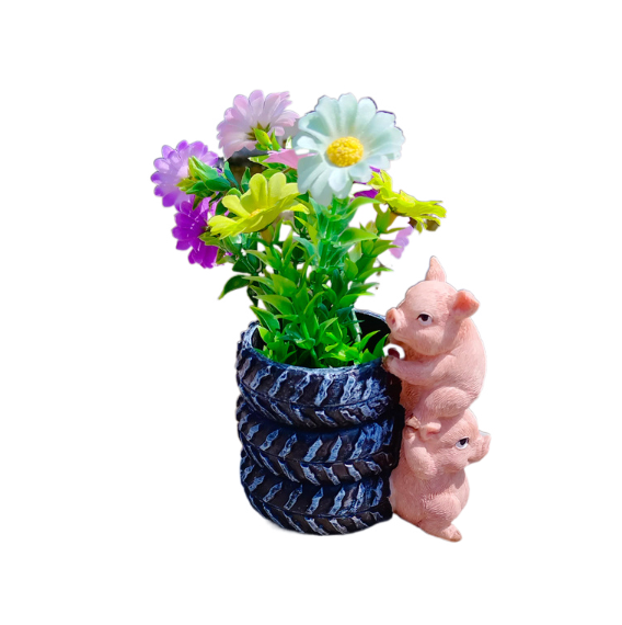 Creative and Cute Pig Tire Flower Pot Courtyard Garden Decoration — image 1